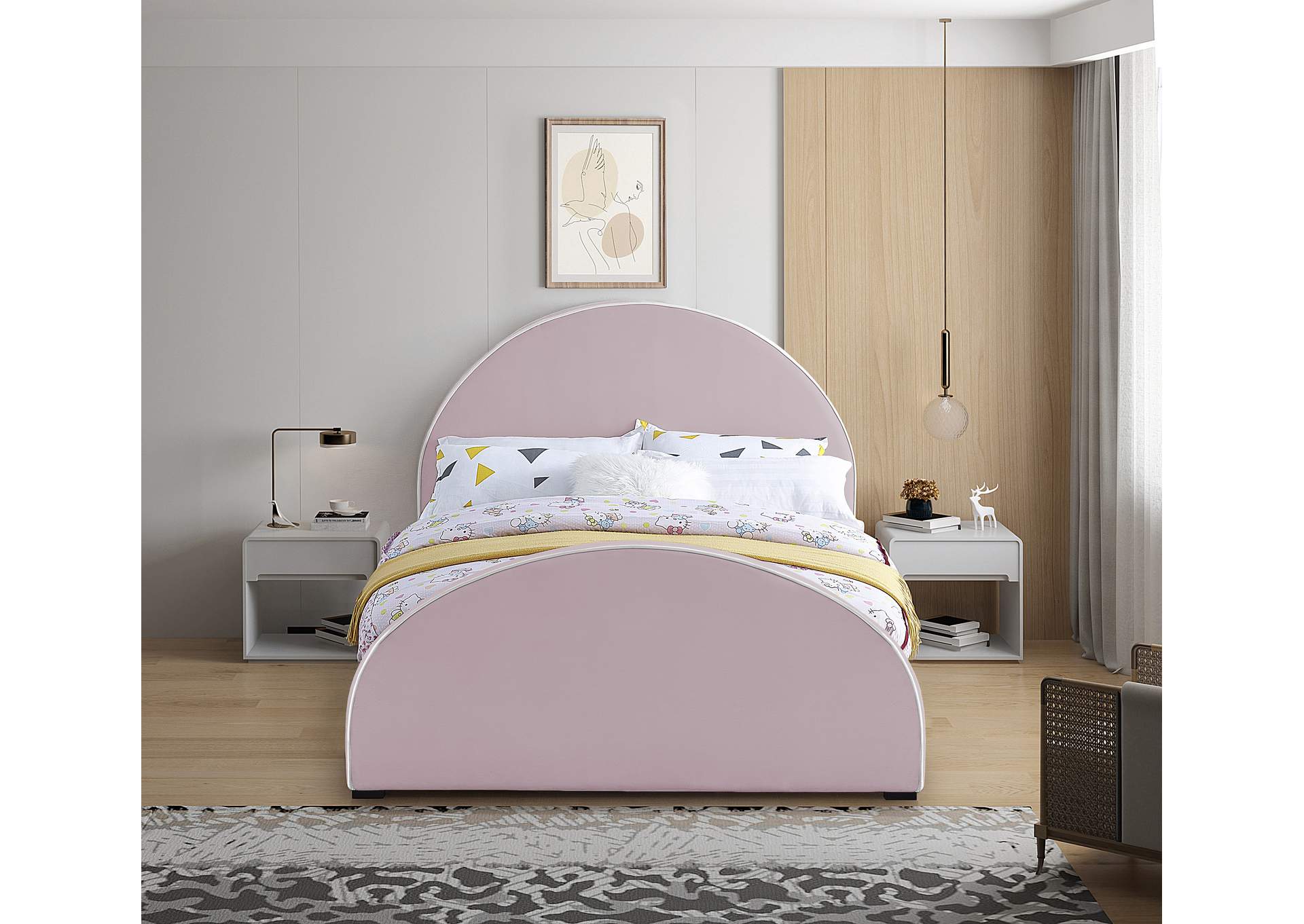 Brody Pink Velvet Full Bed,Meridian Furniture