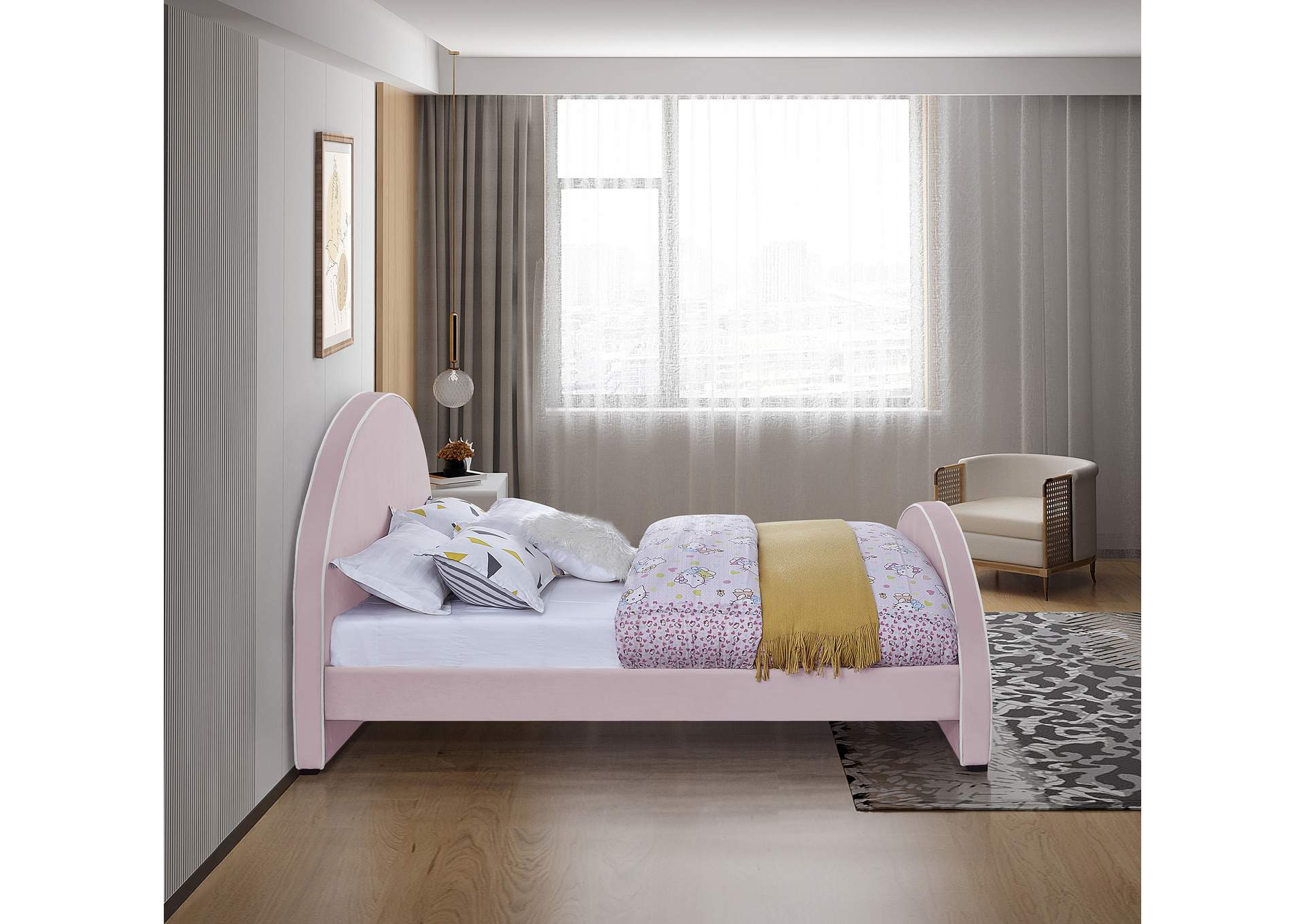 Brody Pink Velvet Full Bed,Meridian Furniture