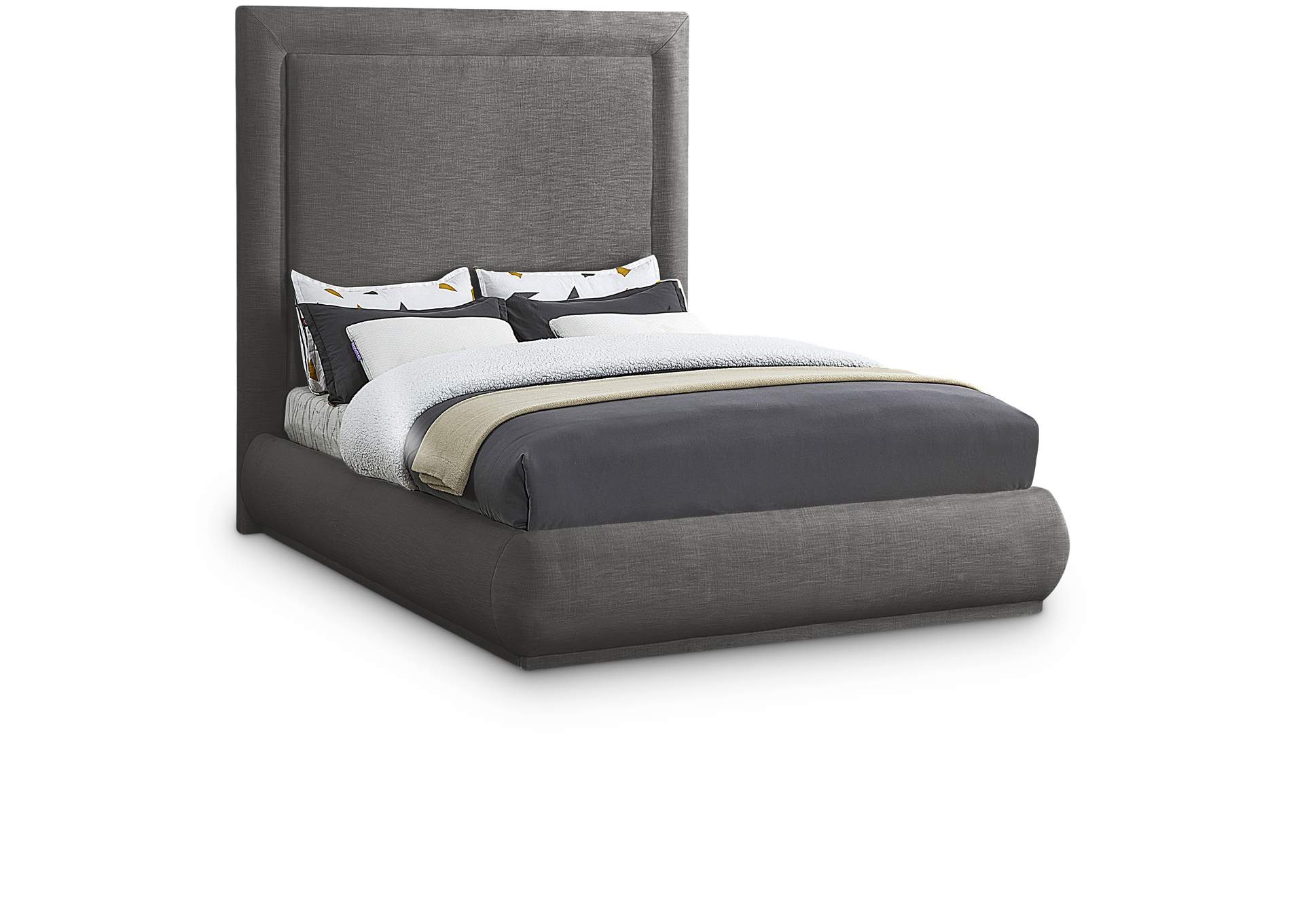 Brooke Grey Linen Textured Fabric King Bed,Meridian Furniture