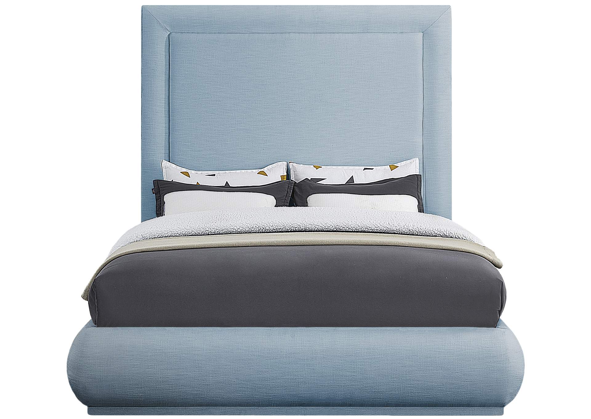 Brooke Light Blue Linen Textured Fabric King Bed,Meridian Furniture