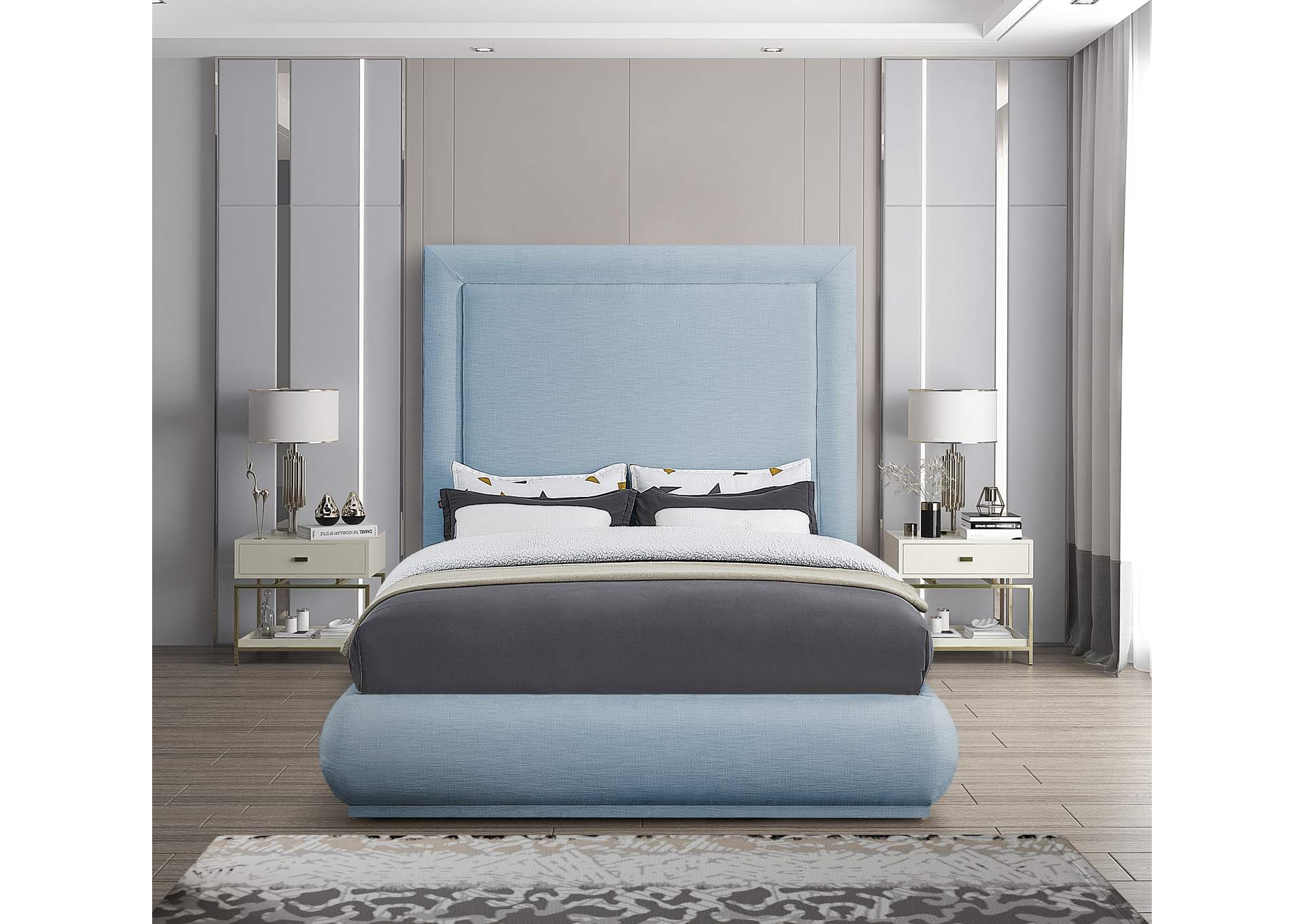 Brooke Light Blue Linen Textured Fabric King Bed,Meridian Furniture