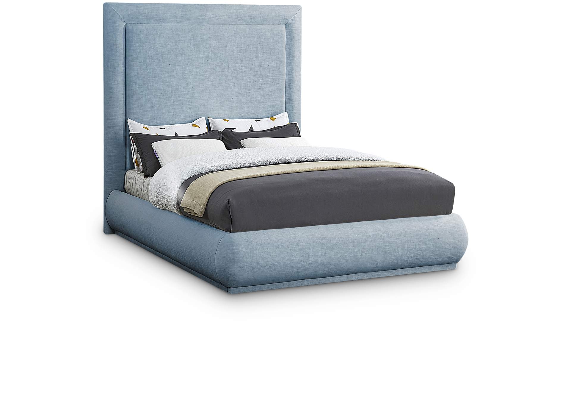 Brooke Light Blue Linen Textured Fabric Queen Bed,Meridian Furniture