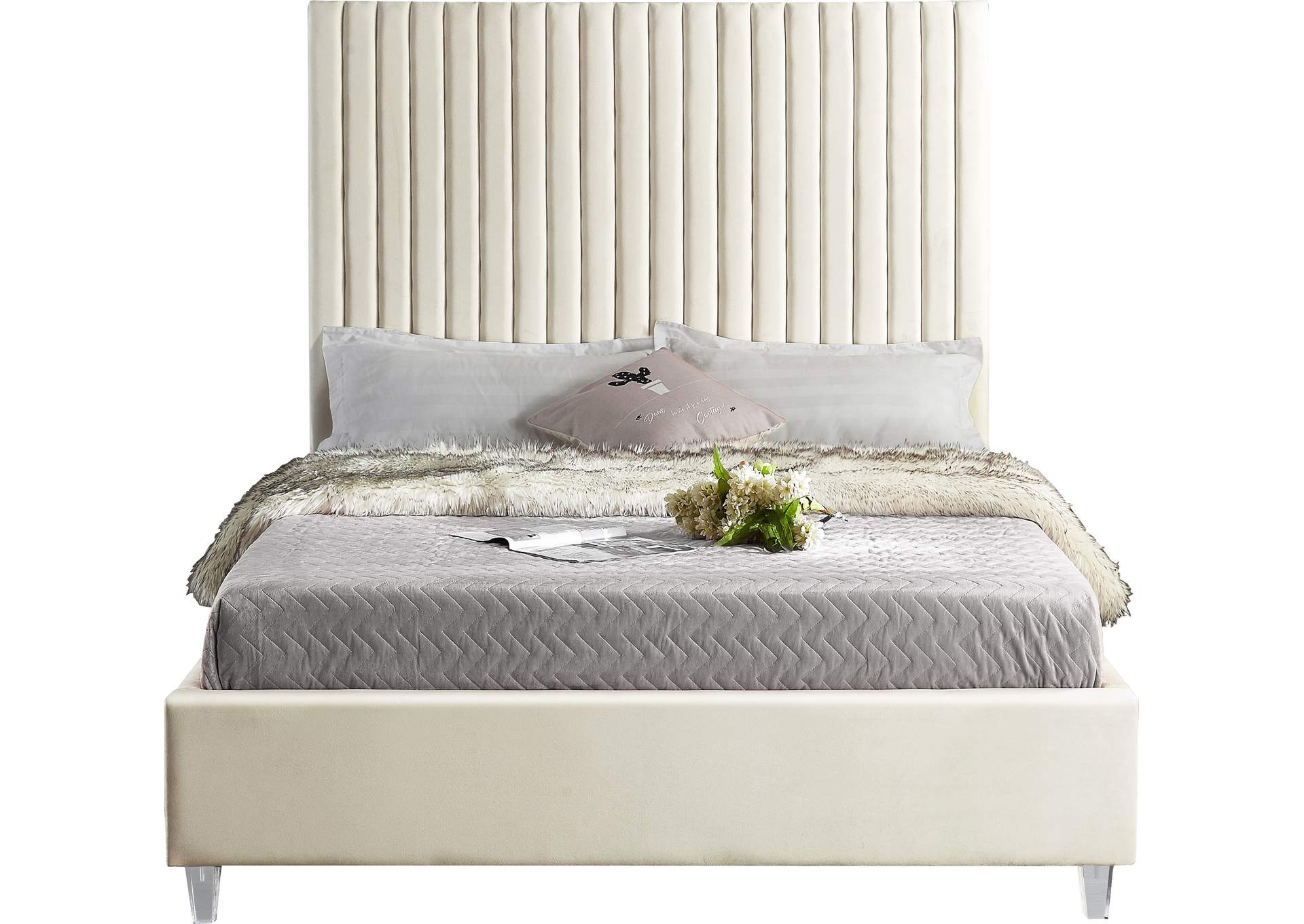 Candace Cream Velvet Full Bed,Meridian Furniture