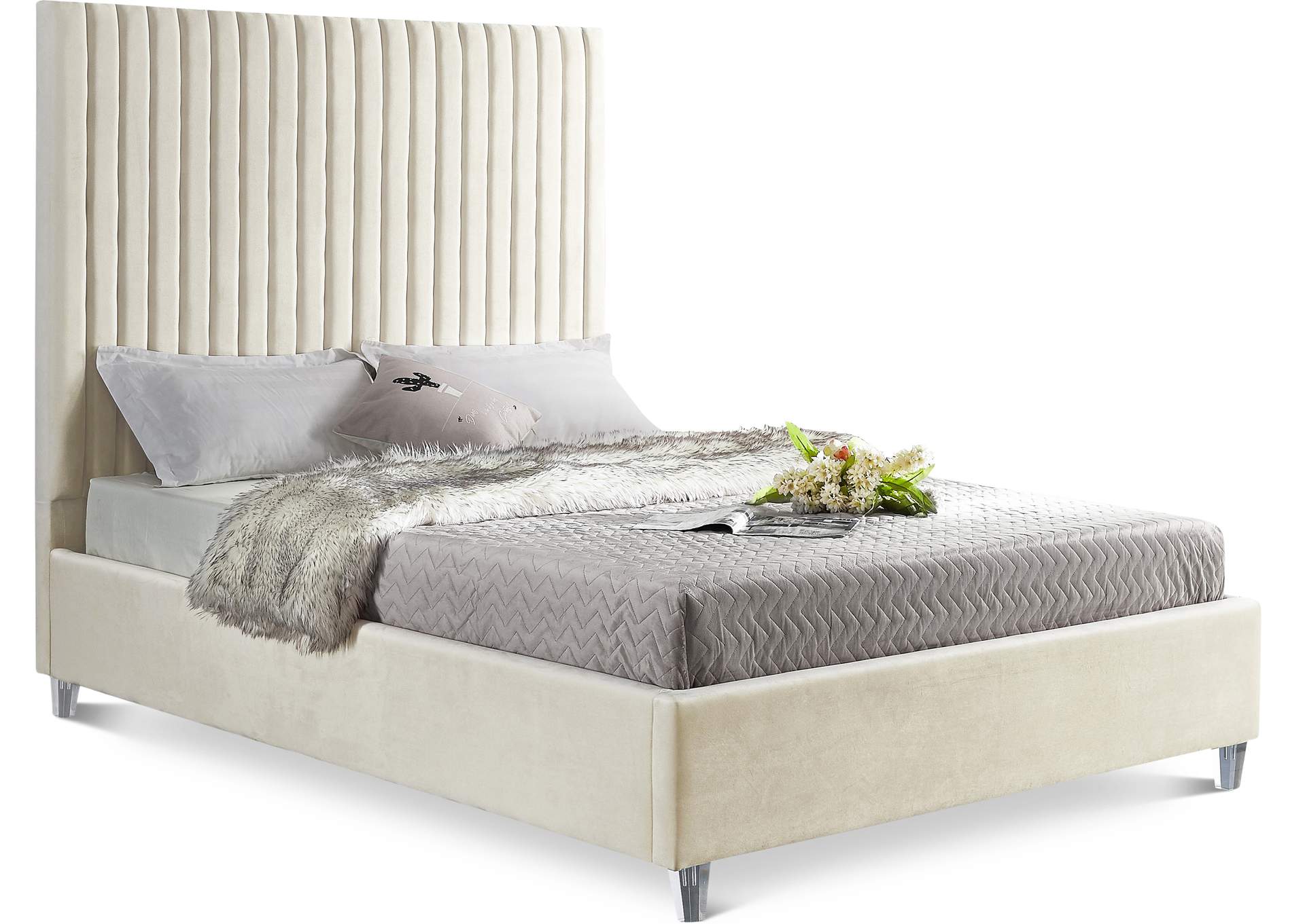 Candace Cream Velvet King Bed,Meridian Furniture