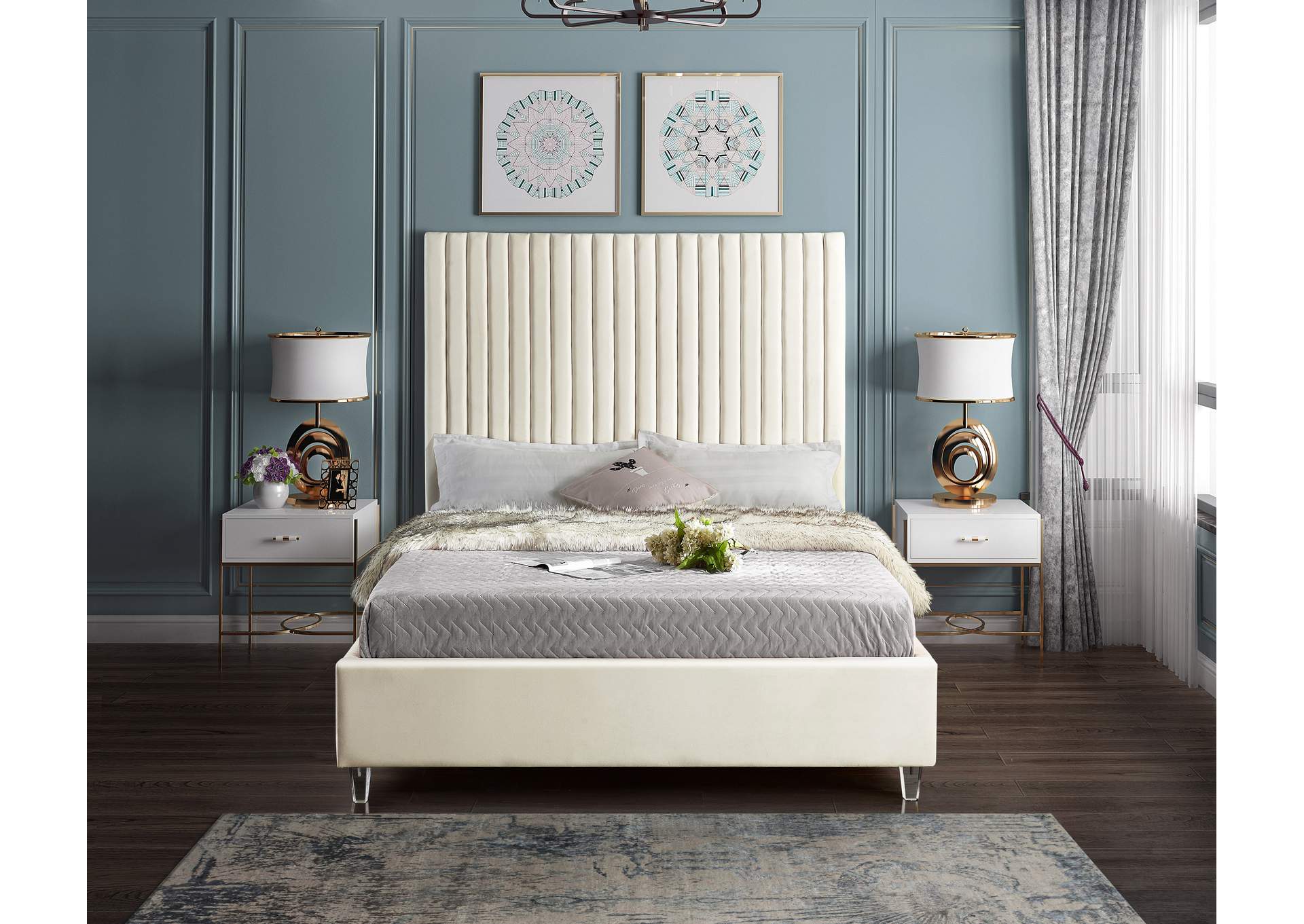 Candace Cream Velvet King Bed,Meridian Furniture