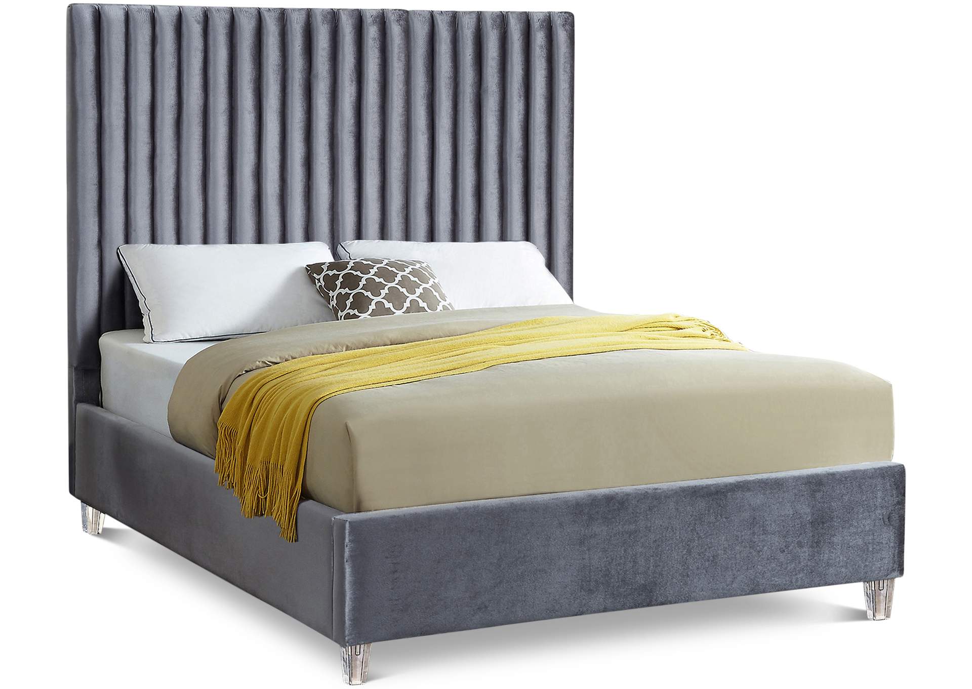 Candace Grey Velvet Full Bed,Meridian Furniture