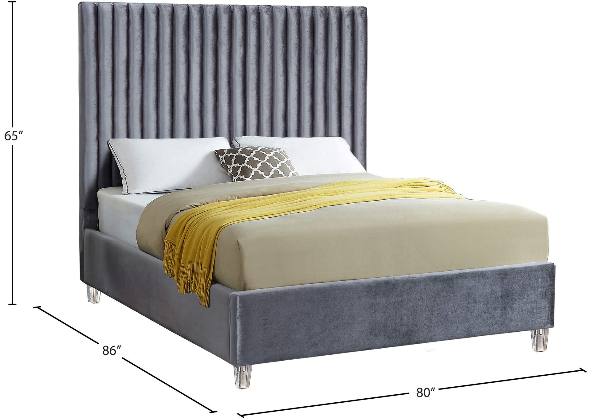 Candace Grey Velvet King Bed,Meridian Furniture