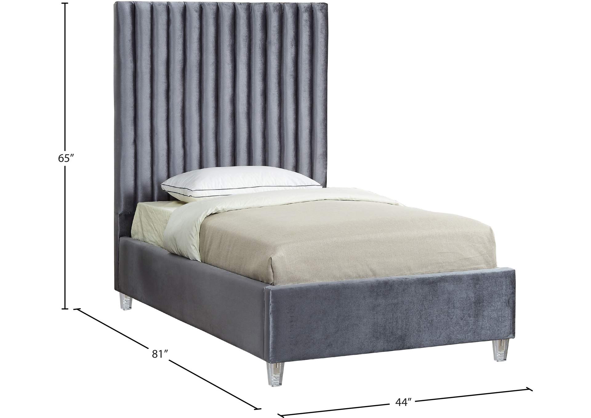 Candace Grey Velvet Twin Bed,Meridian Furniture