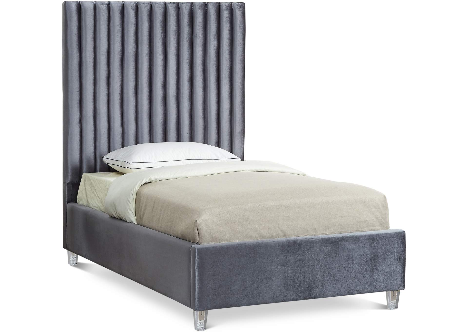 Candace Grey Velvet Twin Bed,Meridian Furniture