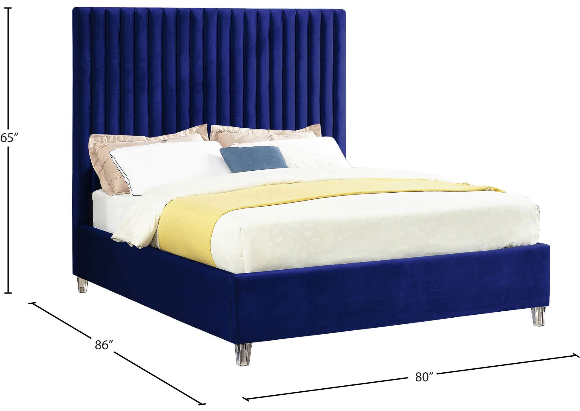 Candace Navy Velvet King Bed,Meridian Furniture