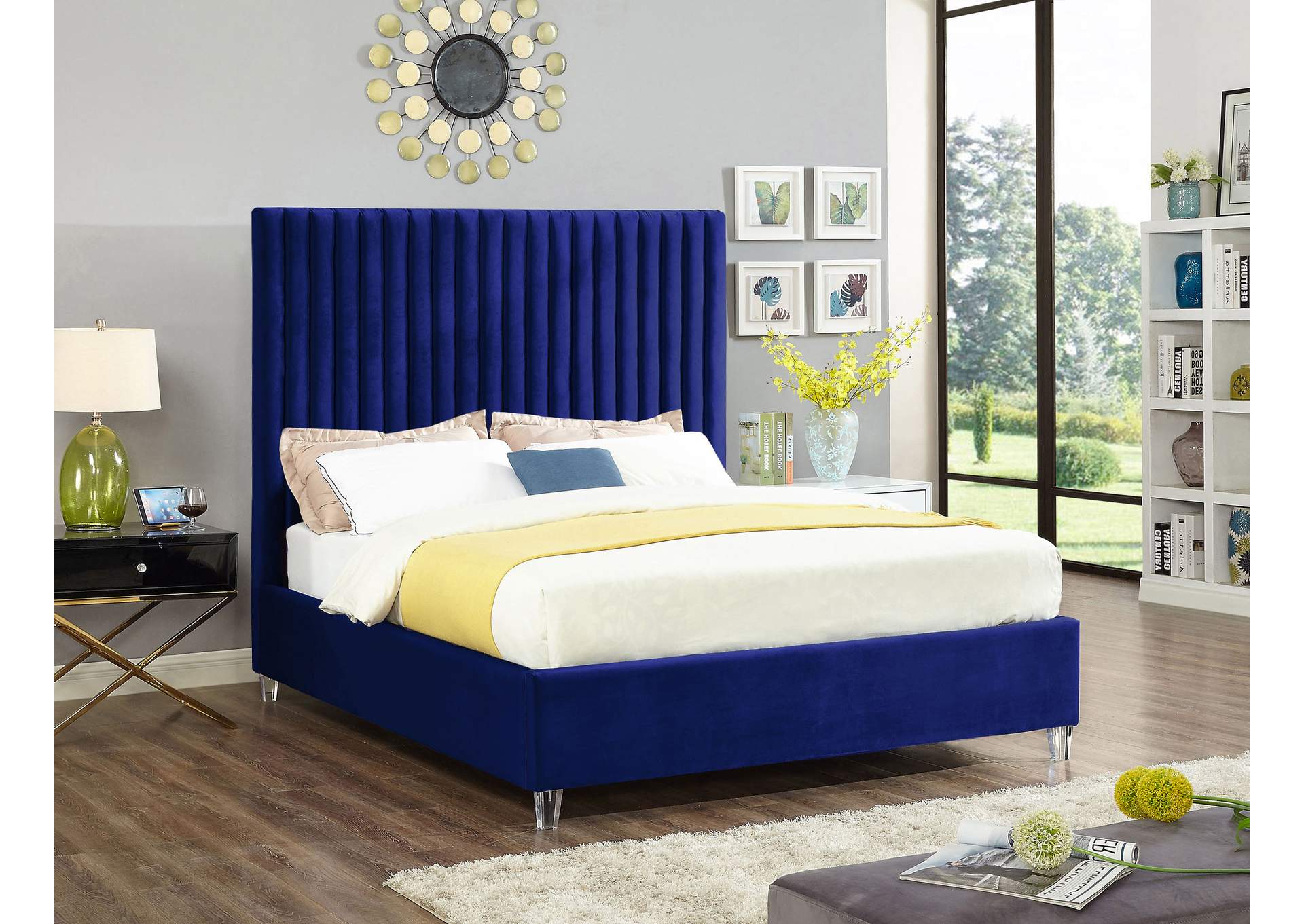 Candace Navy Velvet King Bed,Meridian Furniture