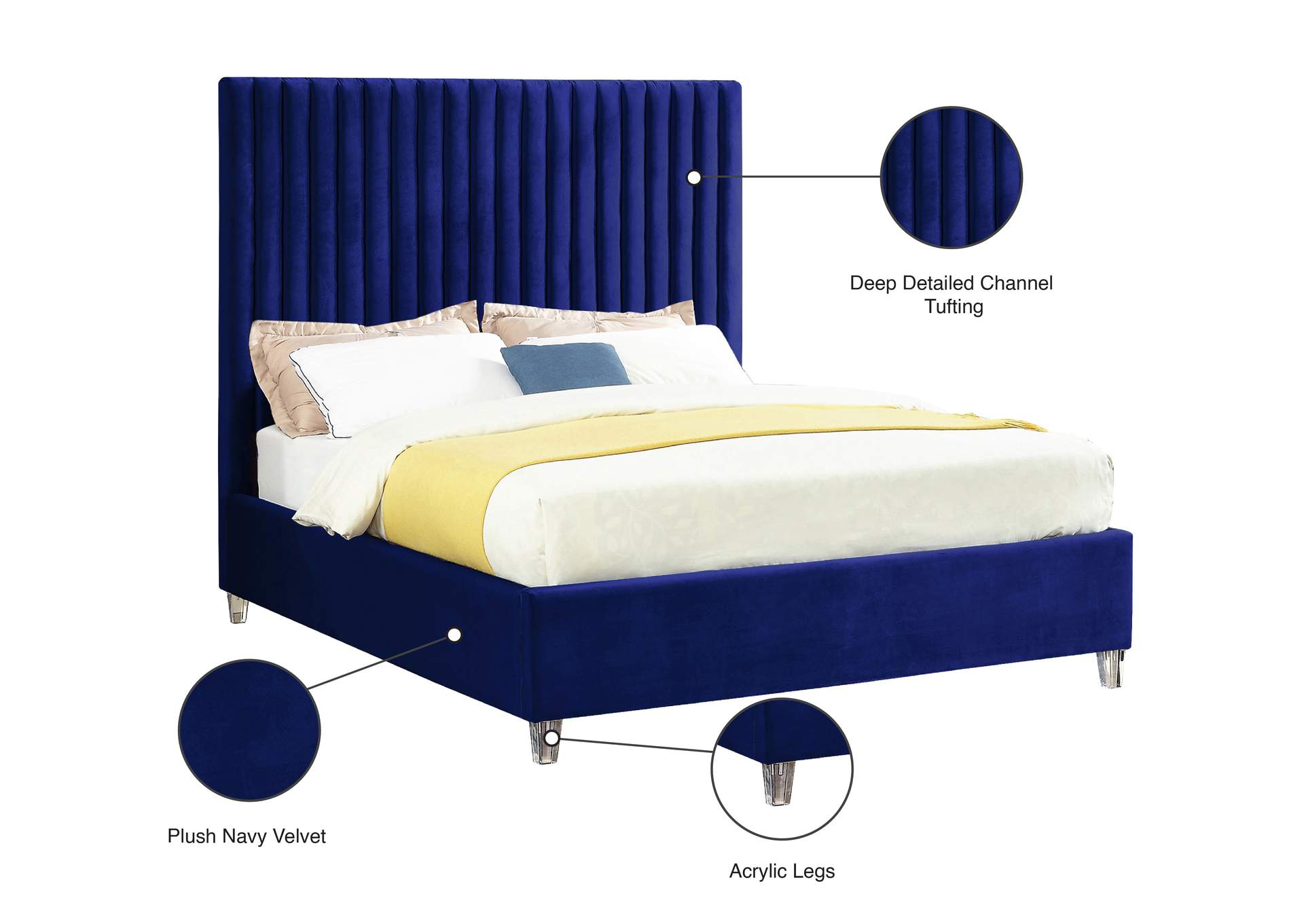 Candace Navy Velvet Queen Bed,Meridian Furniture