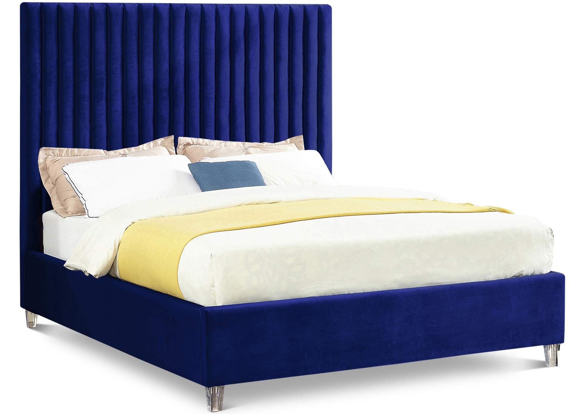 Candace Navy Velvet Queen Bed,Meridian Furniture