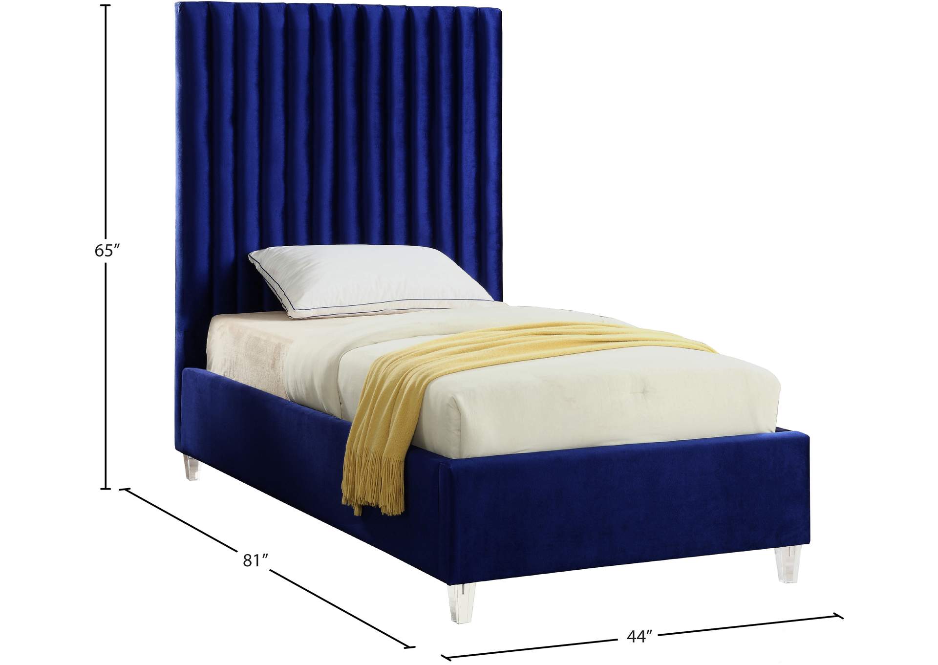 Candace Navy Velvet Twin Bed,Meridian Furniture