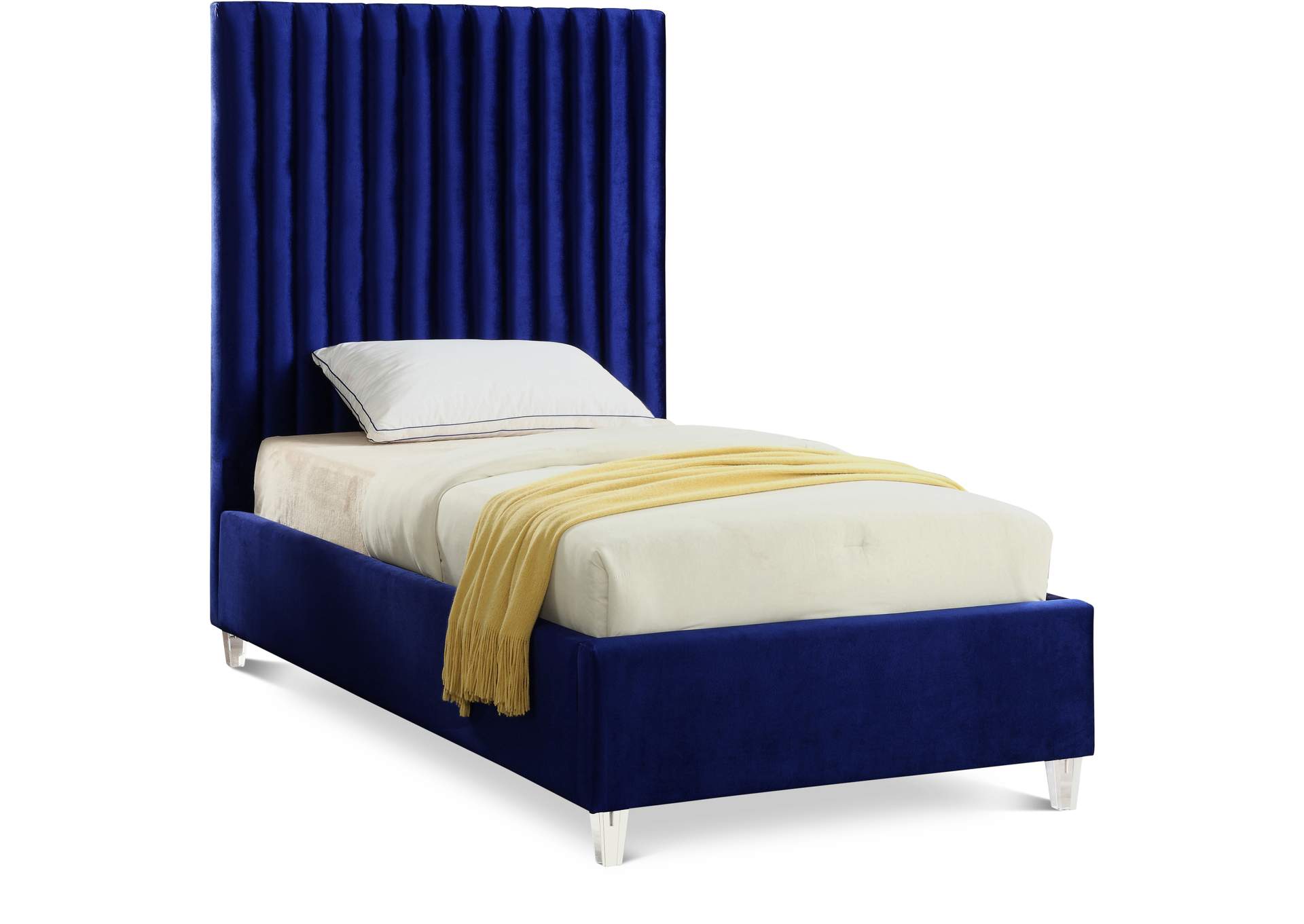 Candace Navy Velvet Twin Bed,Meridian Furniture