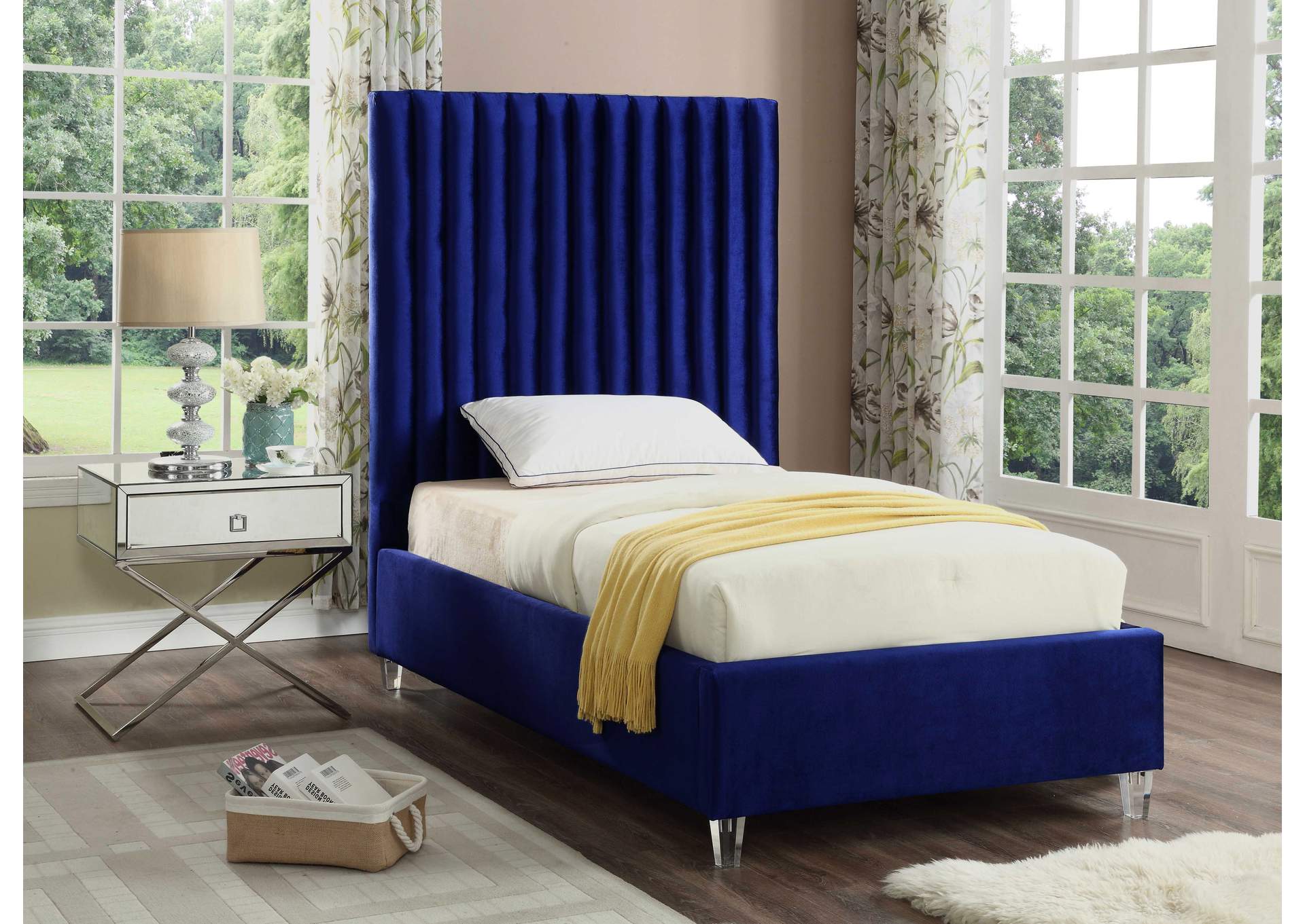 Candace Navy Velvet Twin Bed,Meridian Furniture