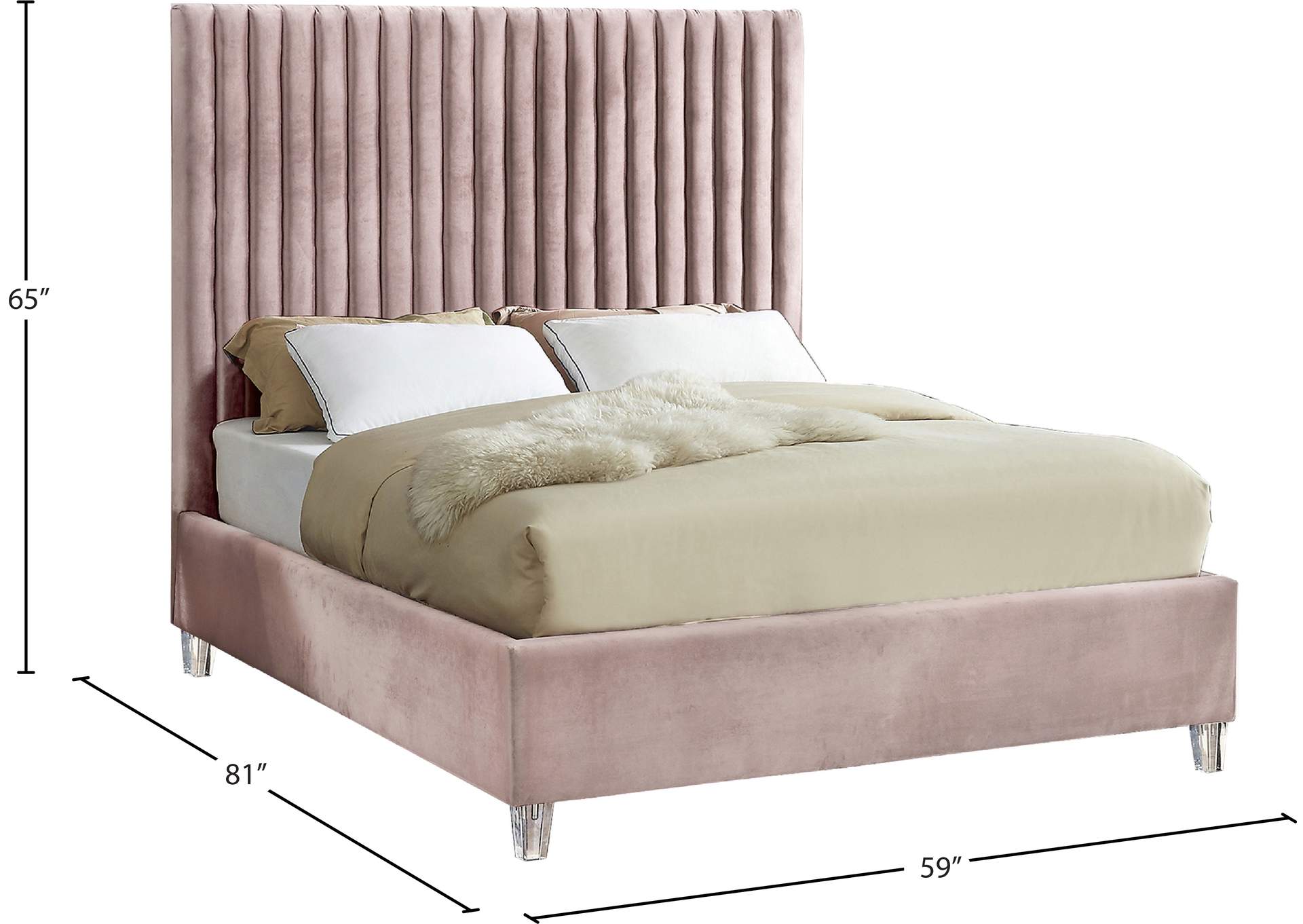 Candace Pink Velvet Full Bed,Meridian Furniture