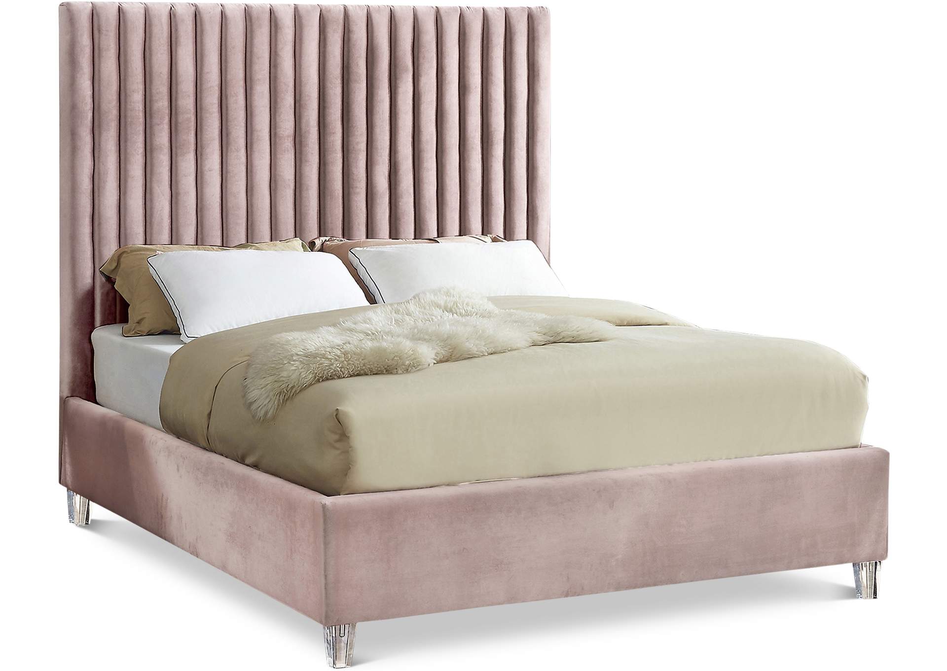 Candace Pink Velvet King Bed,Meridian Furniture