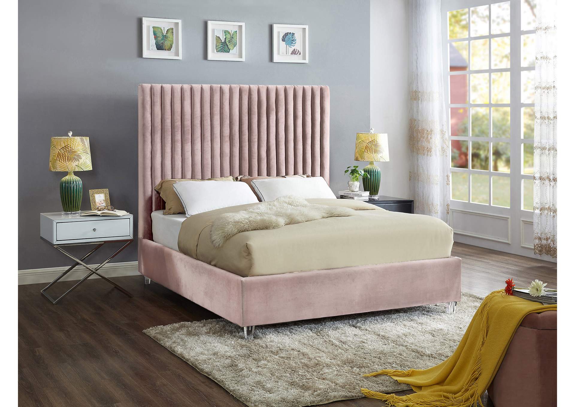 Candace Pink Velvet King Bed,Meridian Furniture