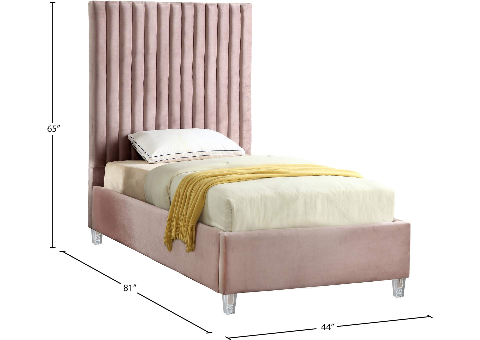 Candace Pink Velvet Twin Bed,Meridian Furniture