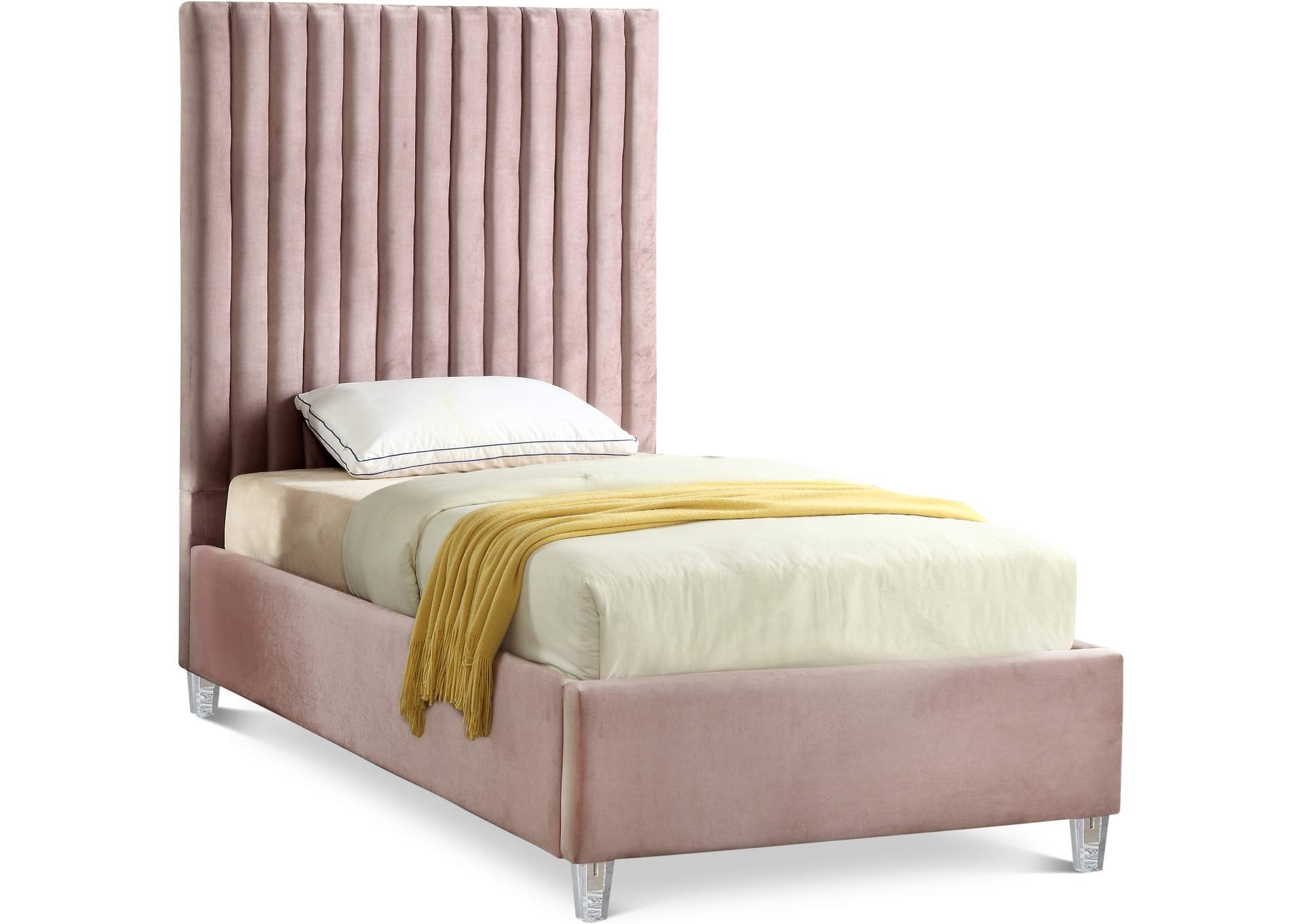 Candace Pink Velvet Twin Bed,Meridian Furniture