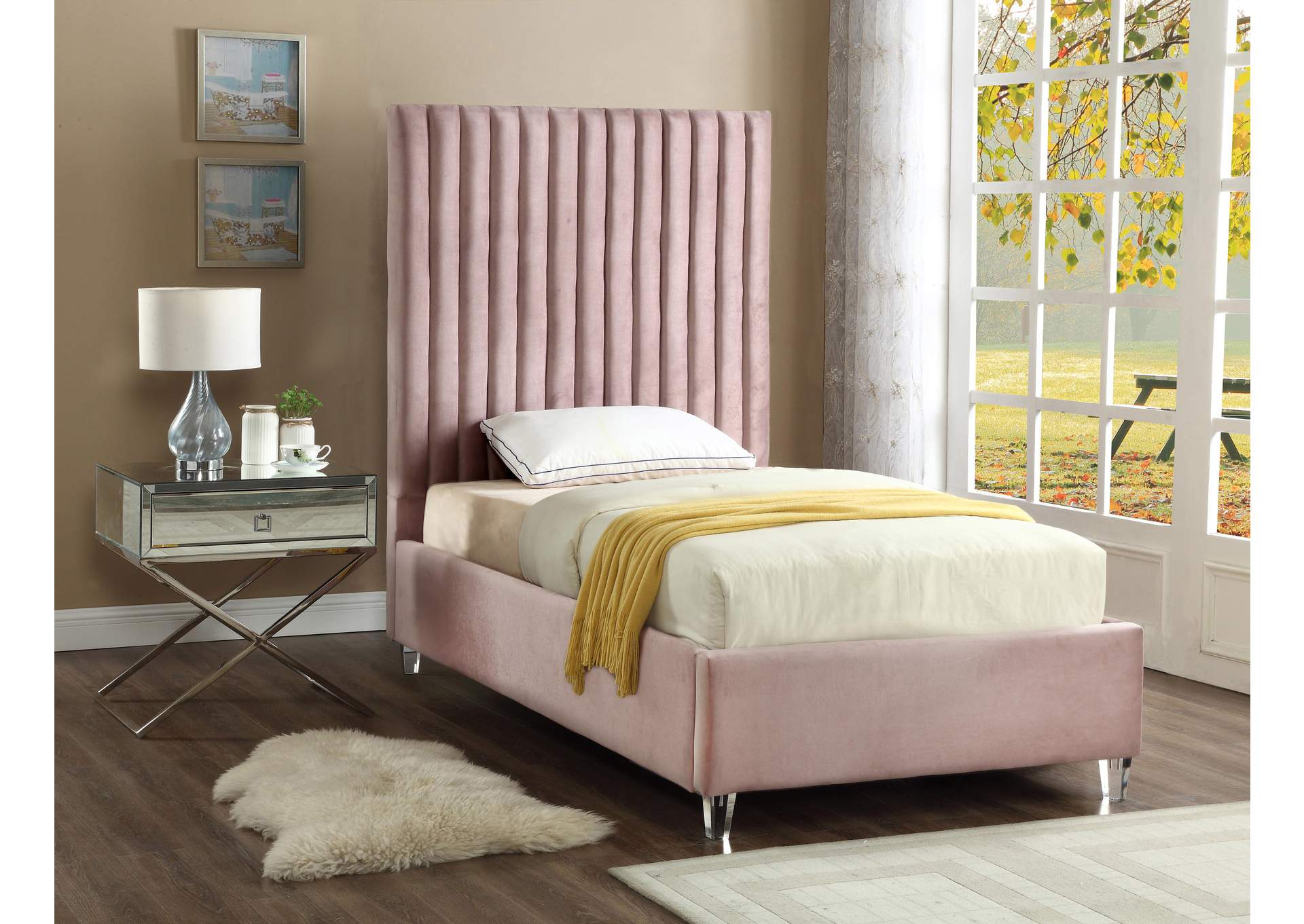 Candace Pink Velvet Twin Bed,Meridian Furniture