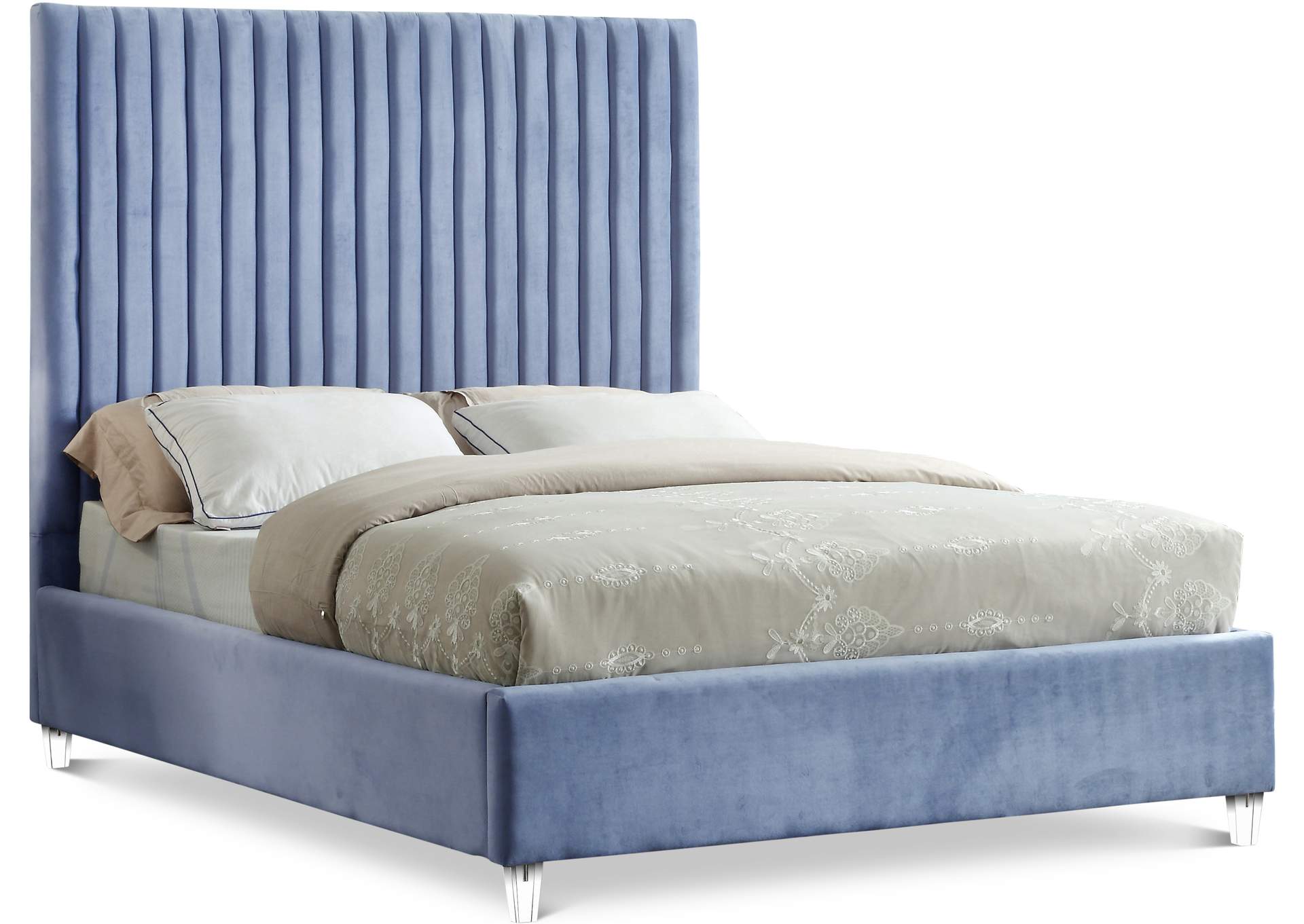 Candace Sky Blue Velvet Full Bed,Meridian Furniture