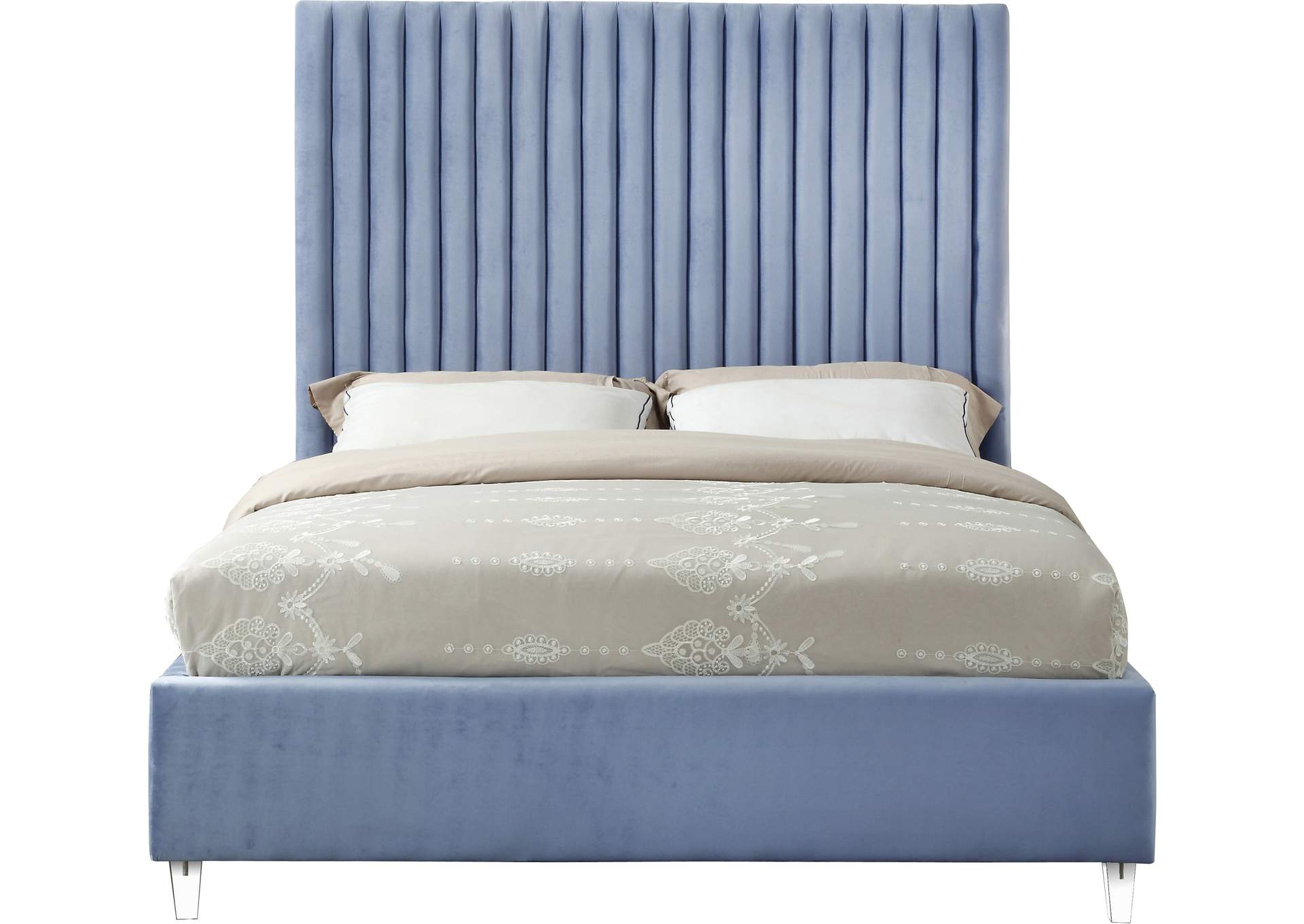 Candace Sky Blue Velvet Full Bed,Meridian Furniture