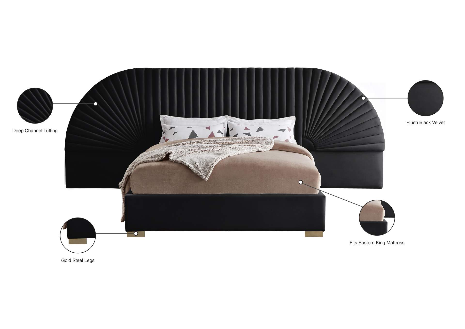 Cleo Black Velvet King Bed (3 Boxes),Meridian Furniture