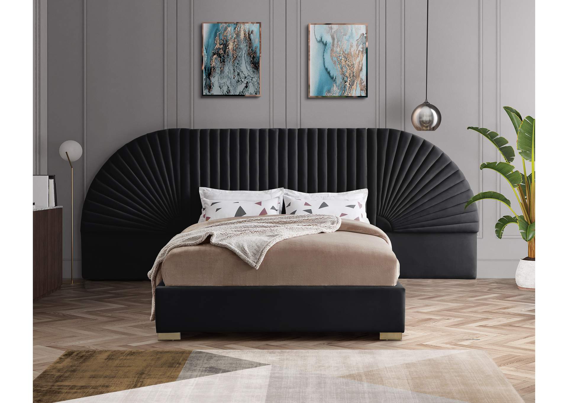 Cleo Black Velvet King Bed (3 Boxes),Meridian Furniture