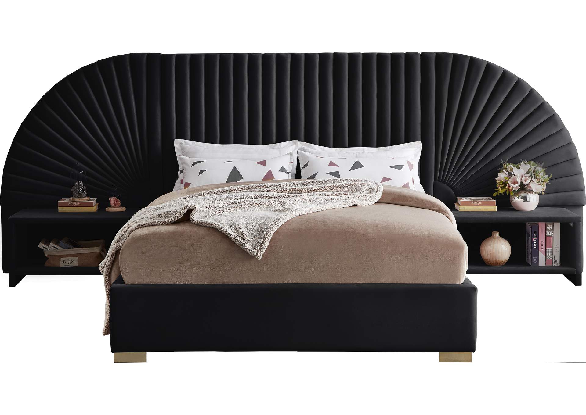 Cleo Black Velvet King Bed (3 Boxes),Meridian Furniture