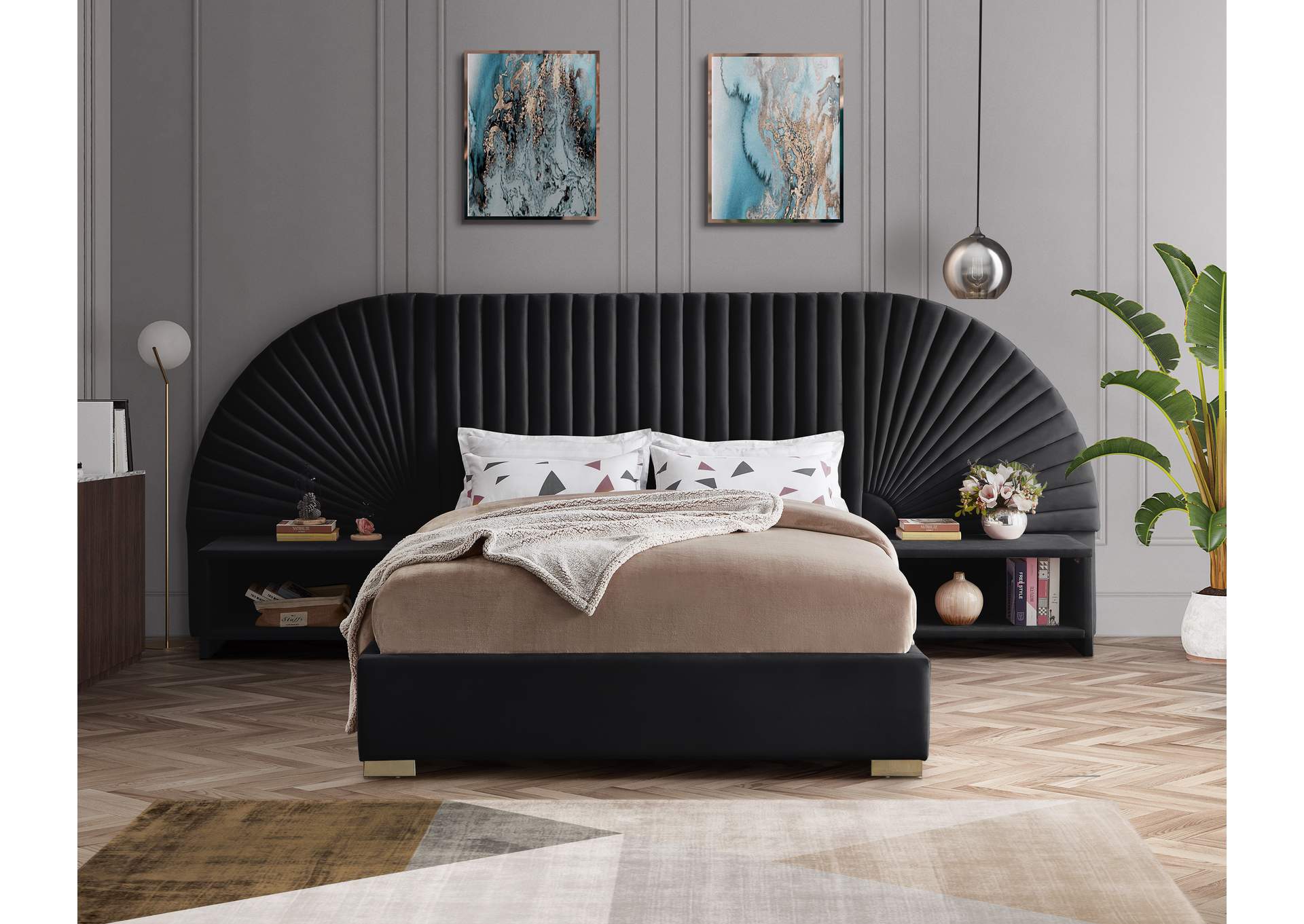 Cleo Black Velvet King Bed (3 Boxes),Meridian Furniture