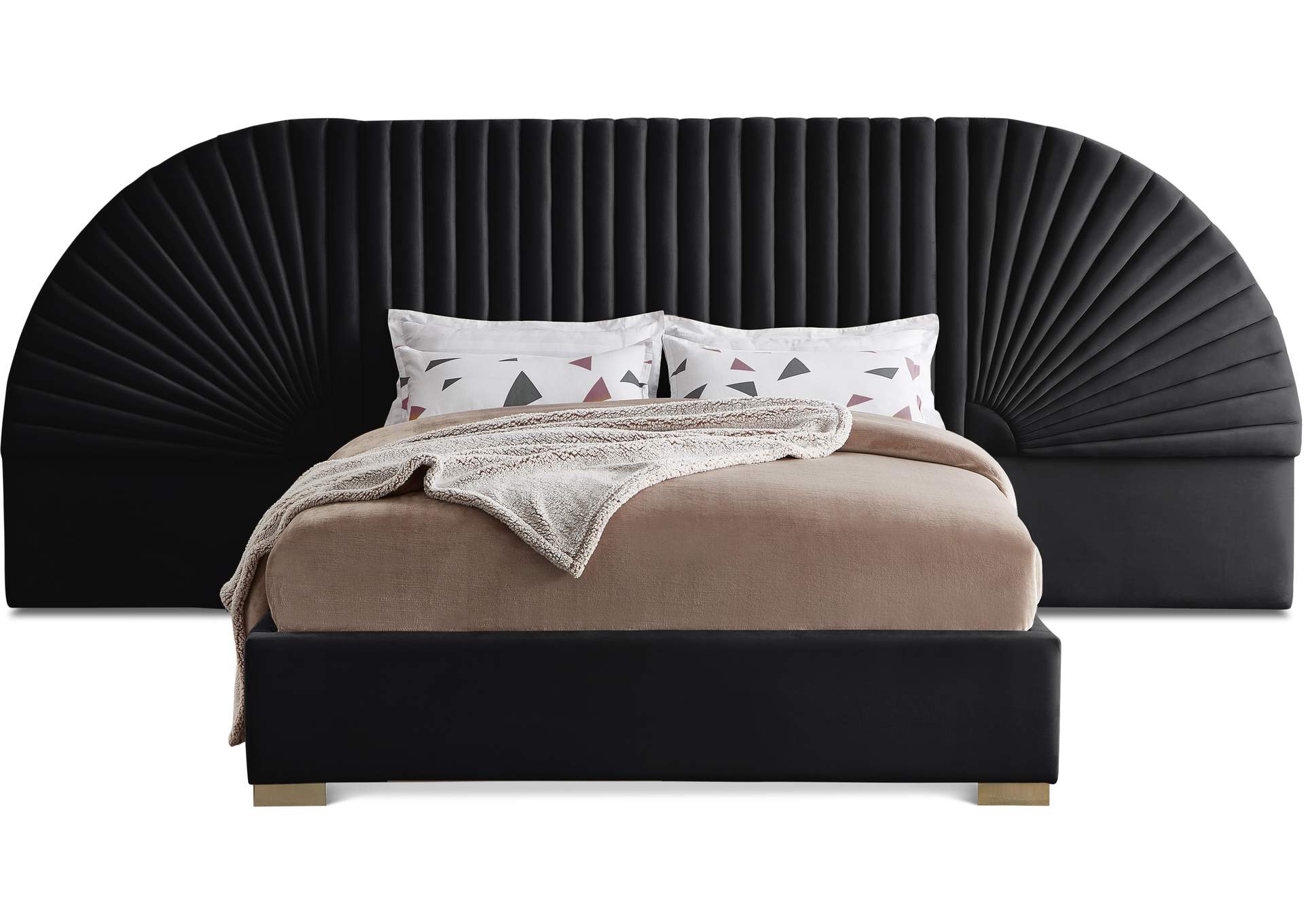 Cleo Black Velvet Queen Bed (3 Boxes),Meridian Furniture