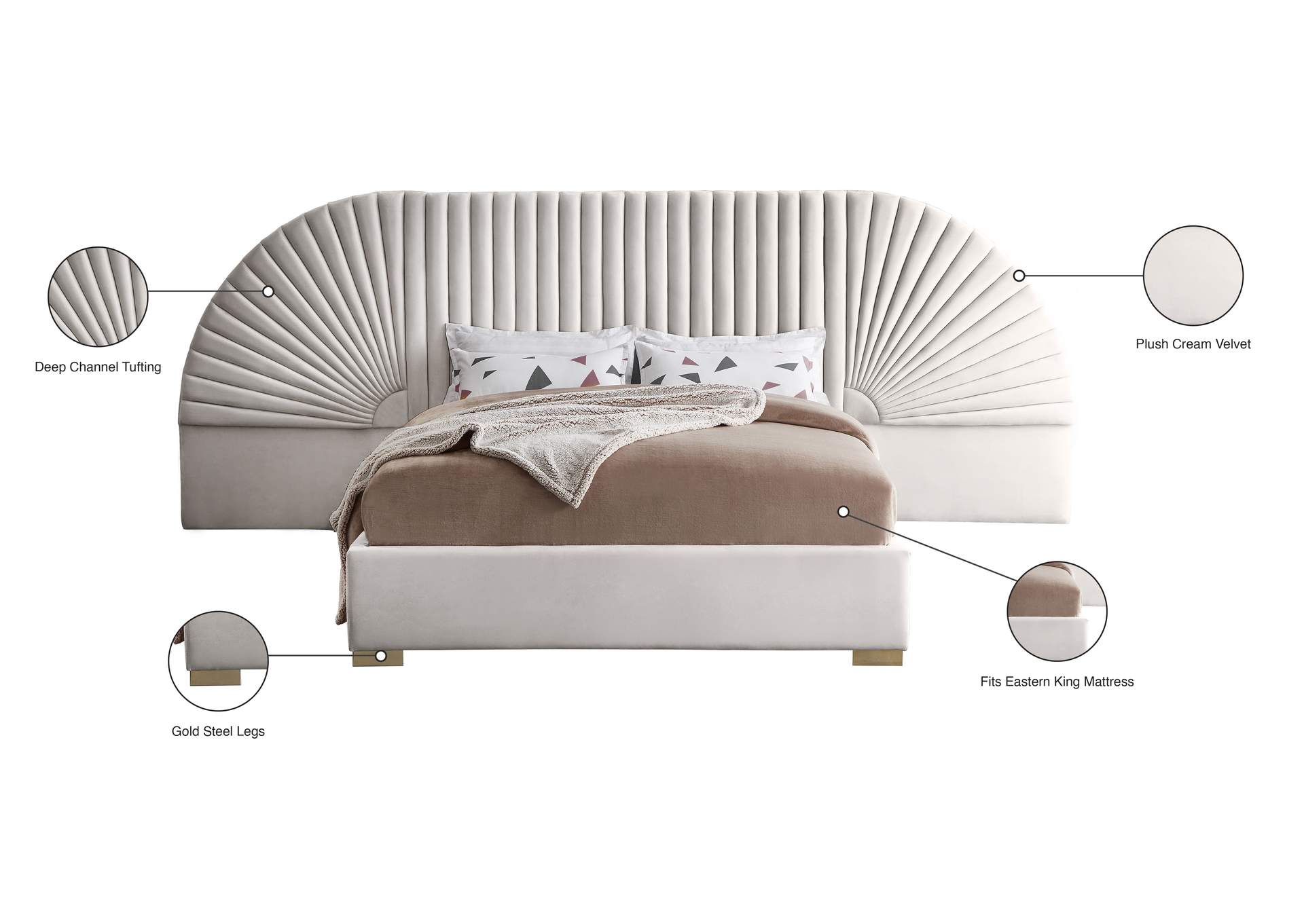 Cleo Cream Velvet King Bed (3 Boxes),Meridian Furniture