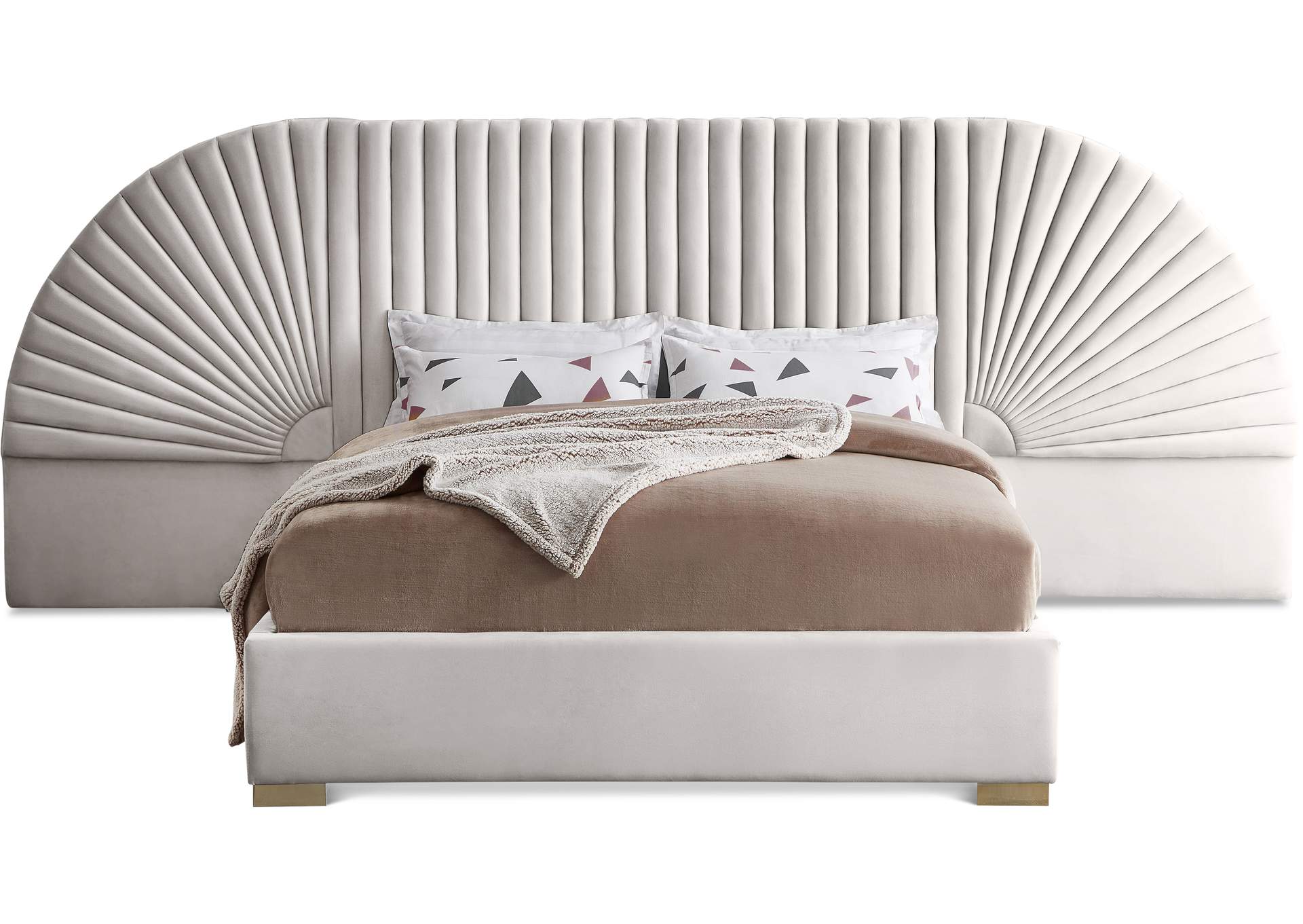 Cleo Cream Velvet King Bed (3 Boxes),Meridian Furniture