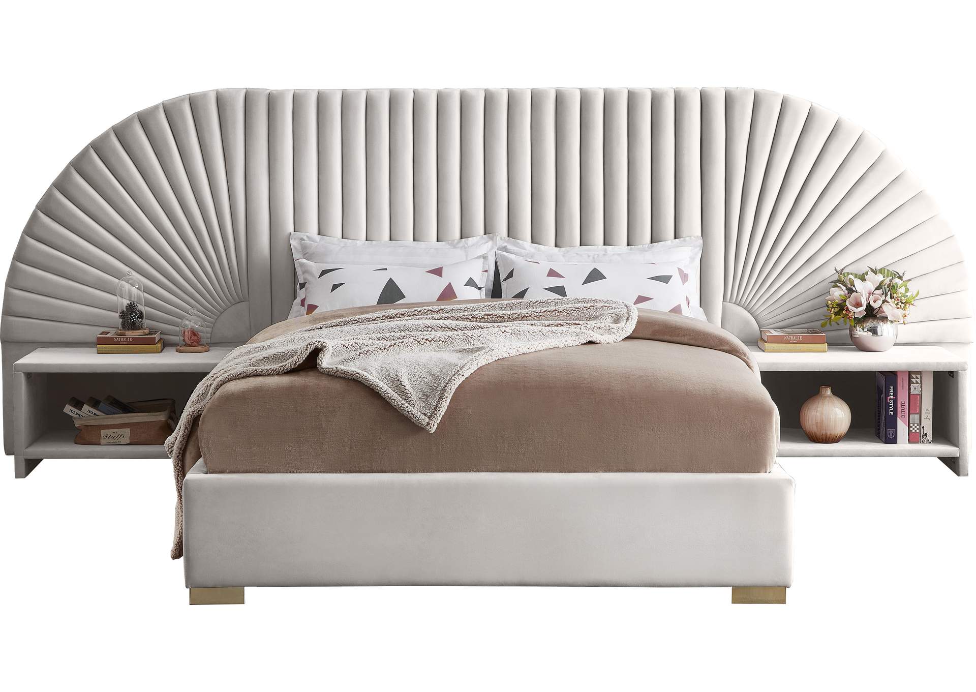 Cleo Cream Velvet King Bed (3 Boxes),Meridian Furniture