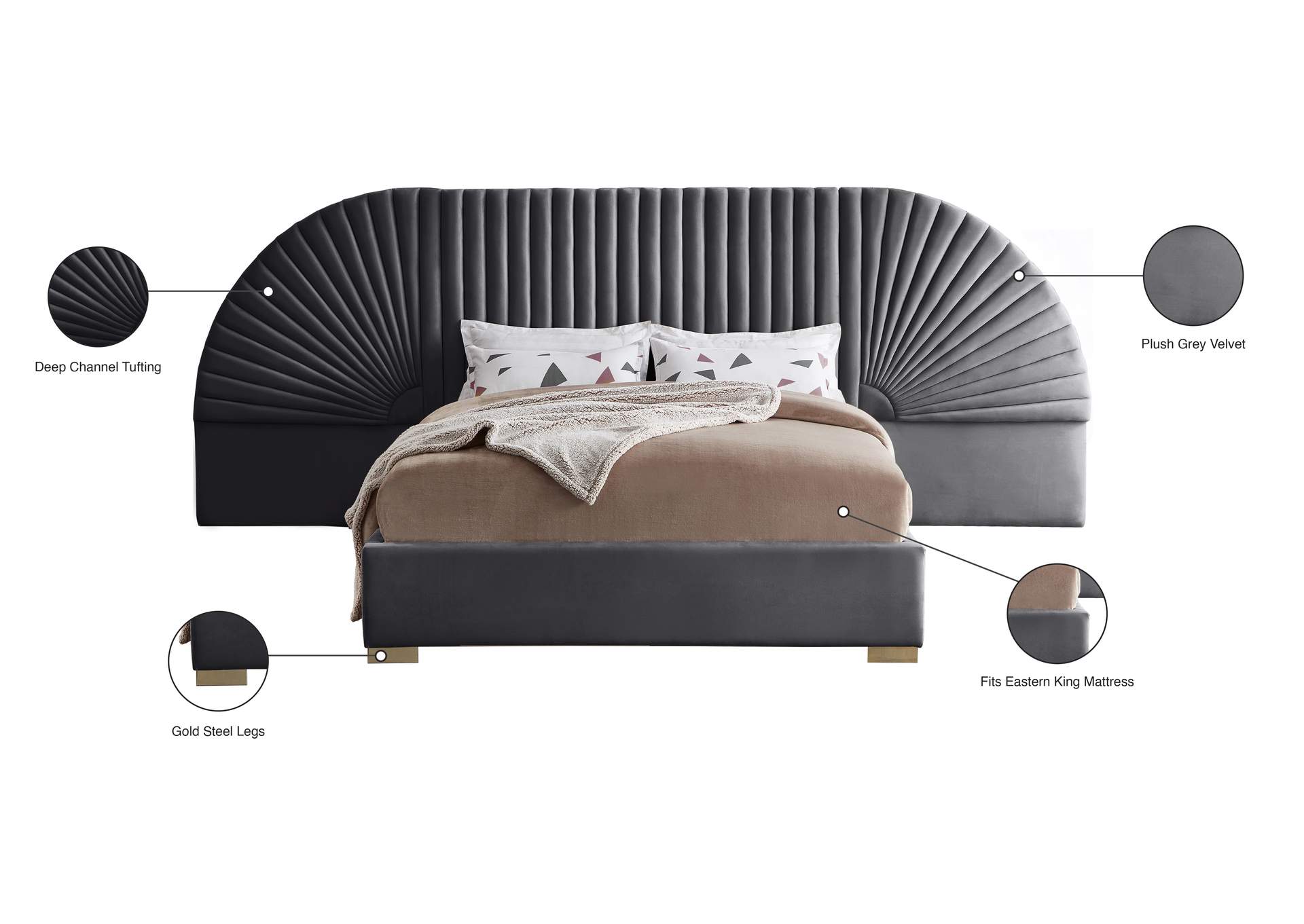 Cleo Grey Velvet King Bed (3 Boxes),Meridian Furniture