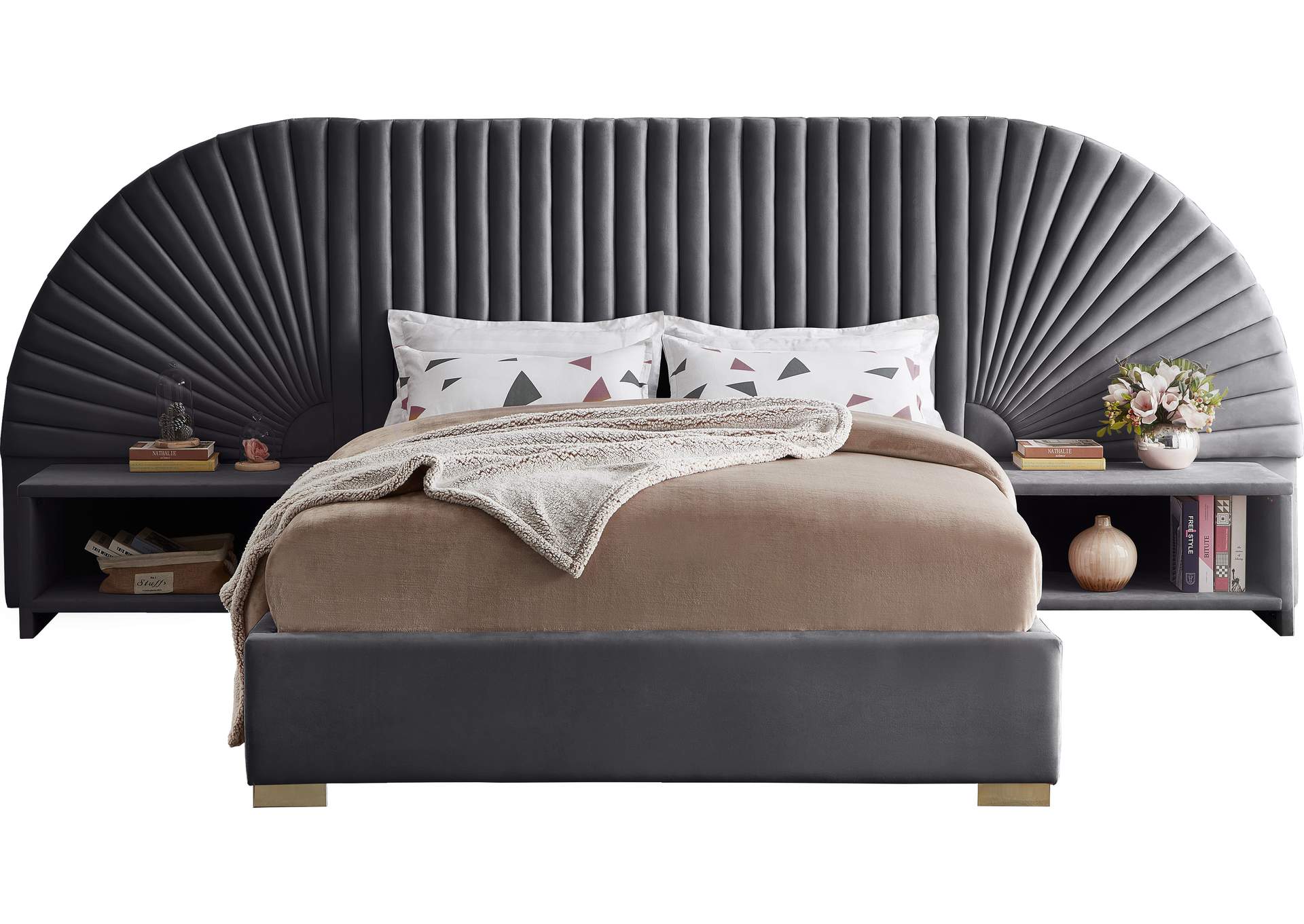 Cleo Grey Velvet King Bed (3 Boxes),Meridian Furniture