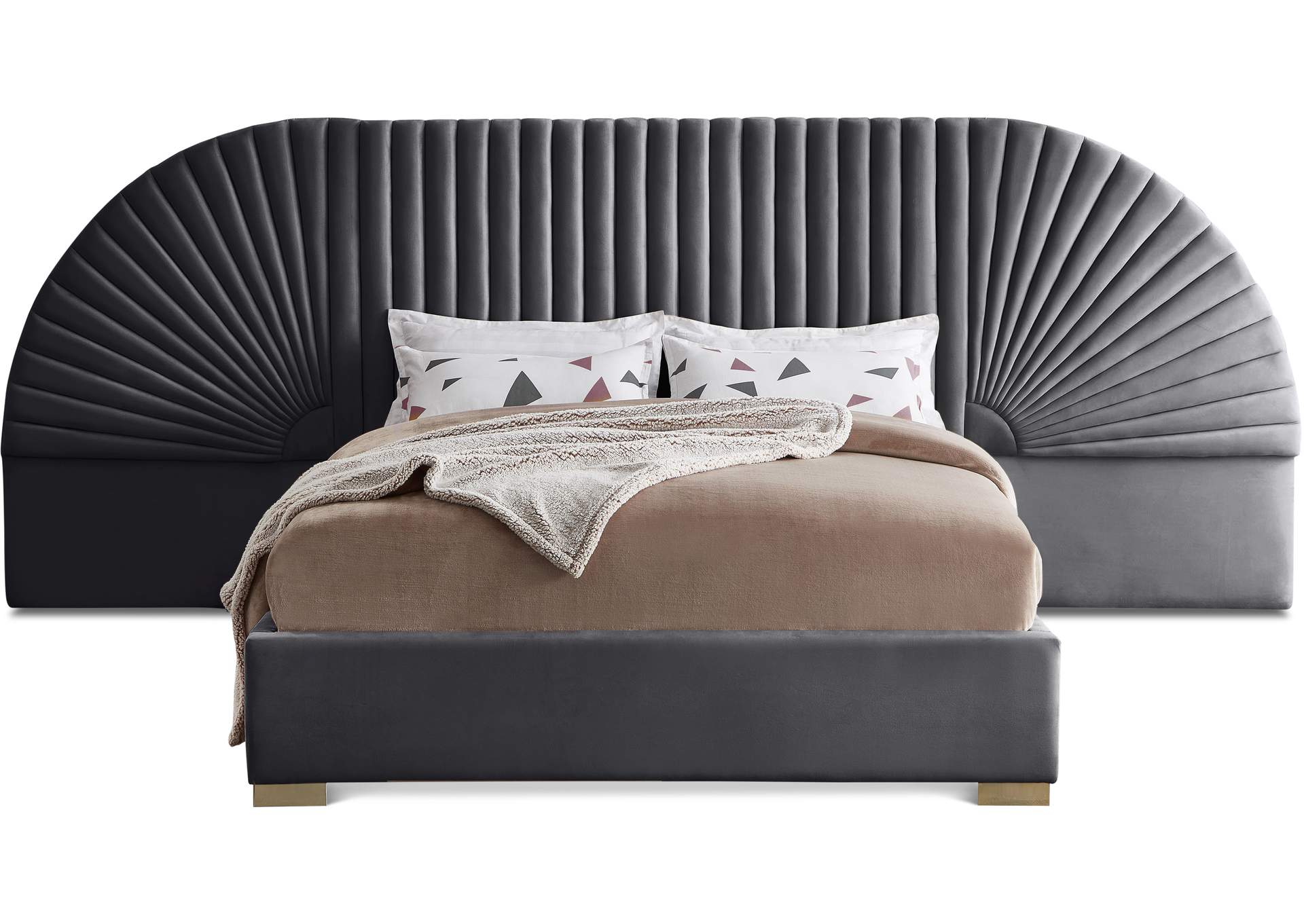 Cleo Grey Velvet Queen Bed (3 Boxes),Meridian Furniture