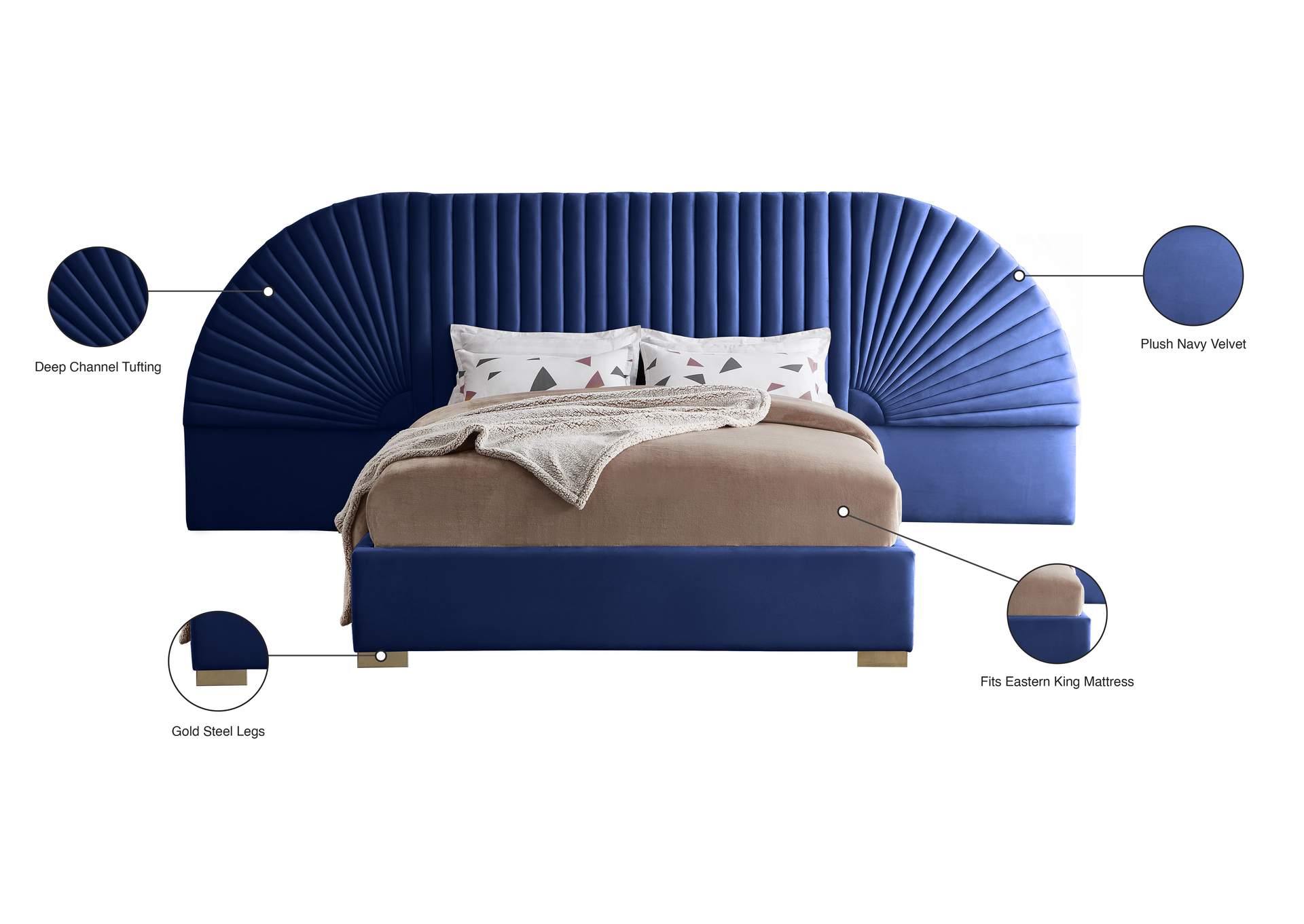 Cleo Navy Velvet King Bed (3 Boxes),Meridian Furniture