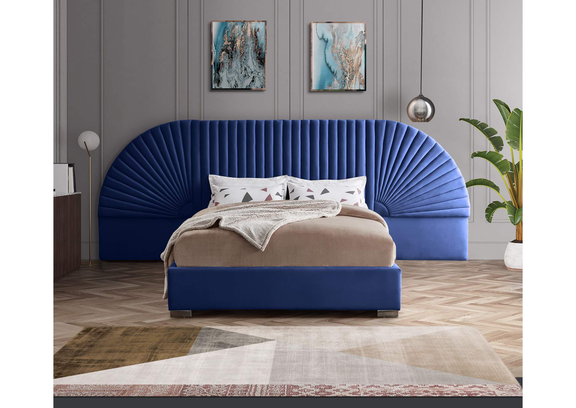 Cleo Navy Velvet King Bed (3 Boxes),Meridian Furniture