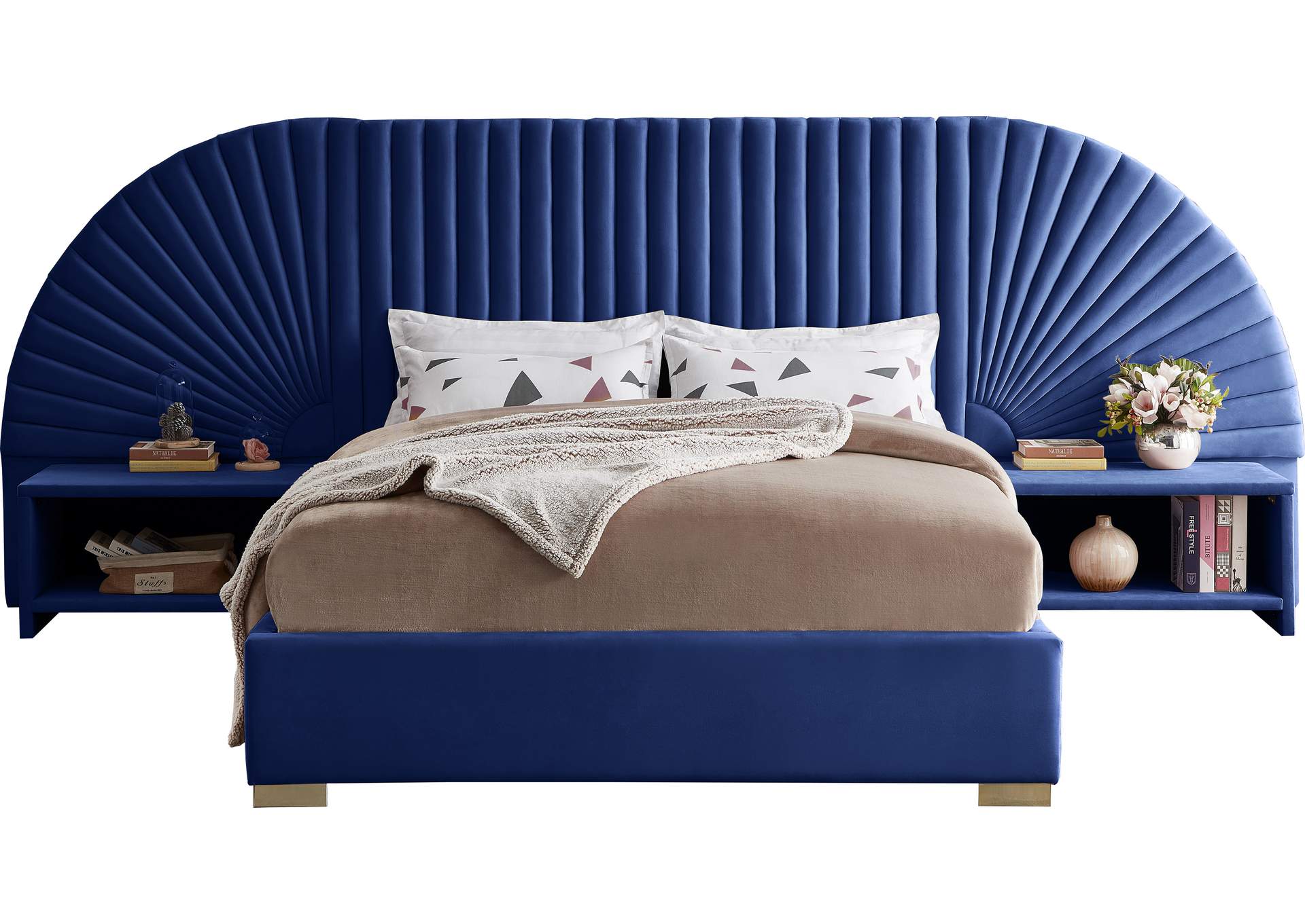 Cleo Navy Velvet King Bed (3 Boxes),Meridian Furniture