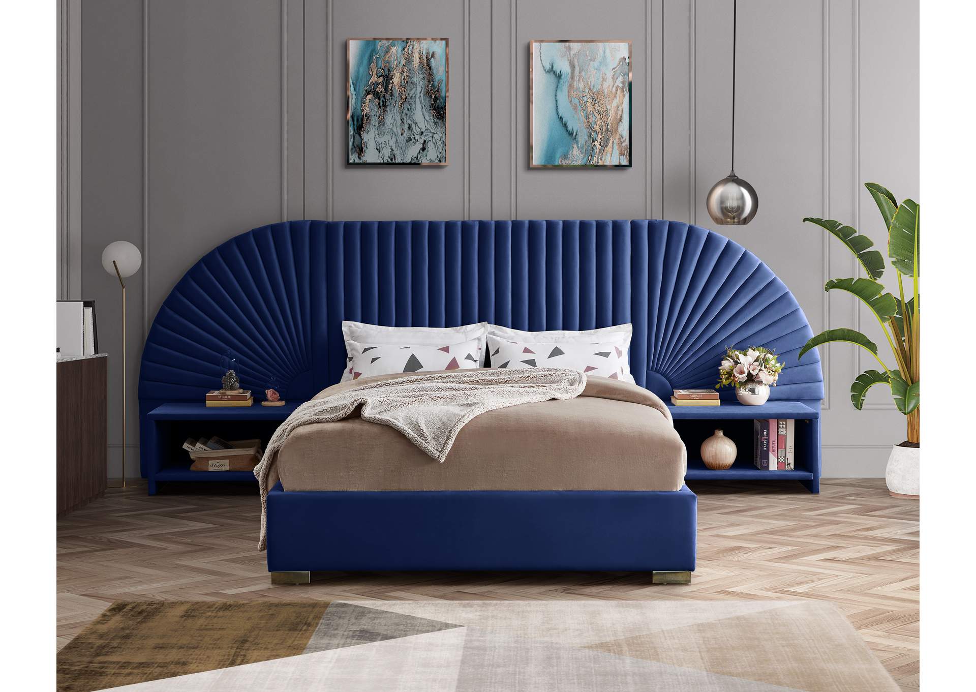 Cleo Navy Velvet King Bed (3 Boxes),Meridian Furniture