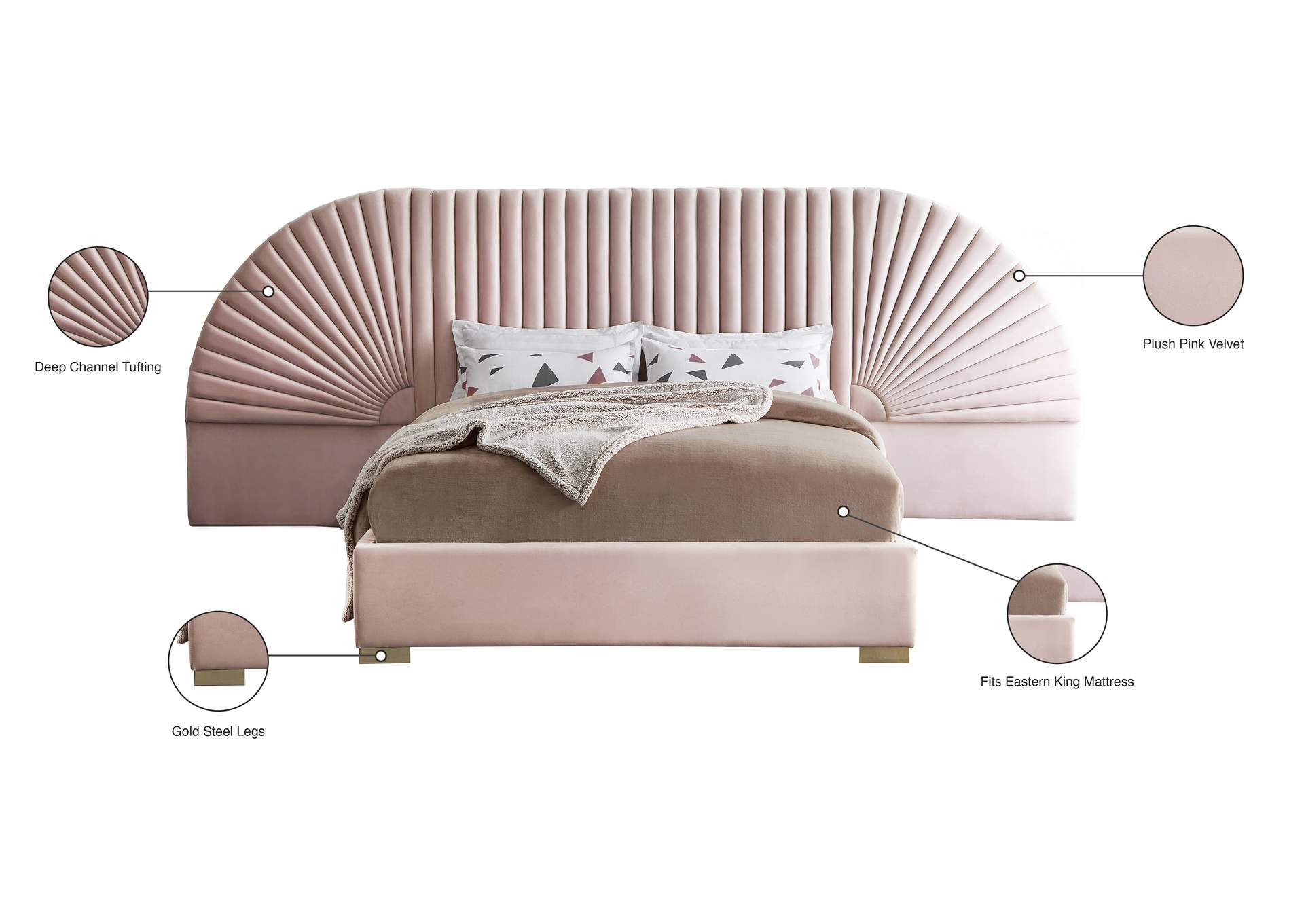 Cleo Pink Velvet King Bed (3 Boxes),Meridian Furniture