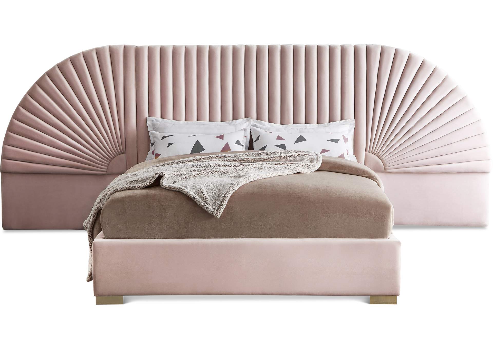 Cleo Pink Velvet King Bed (3 Boxes),Meridian Furniture