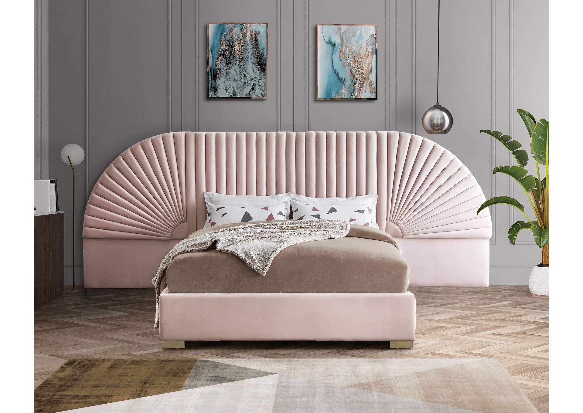 Cleo Pink Velvet King Bed (3 Boxes),Meridian Furniture