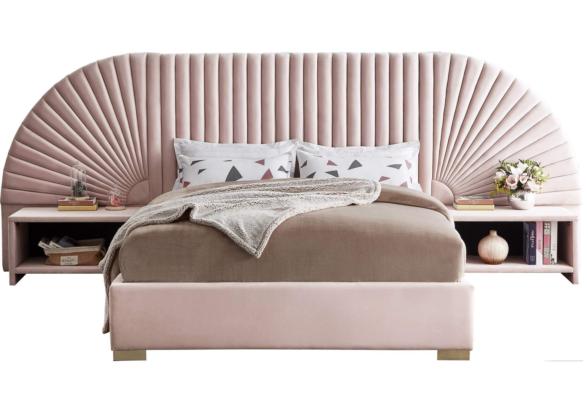 Cleo Pink Velvet King Bed (3 Boxes),Meridian Furniture