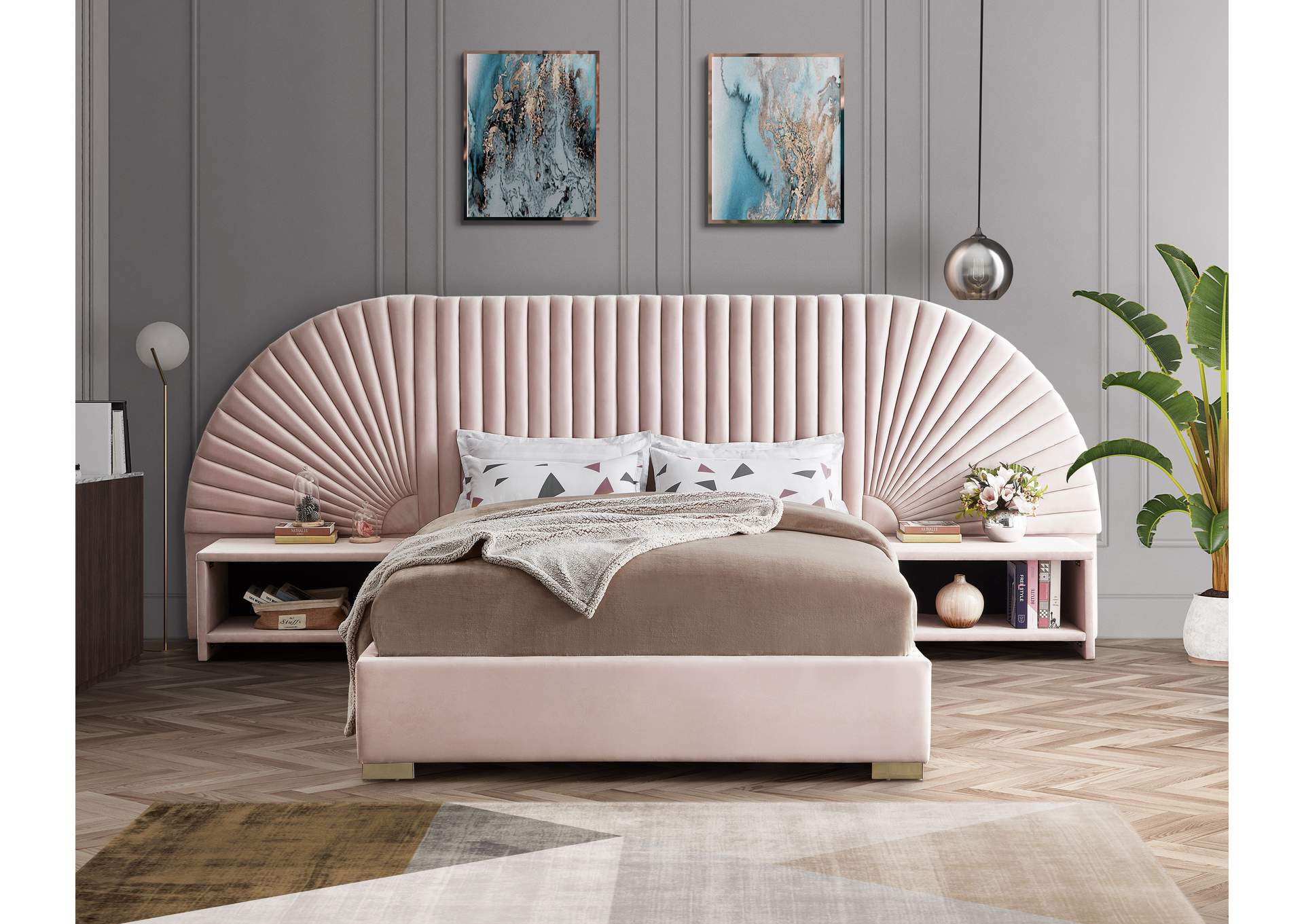 Cleo Pink Velvet King Bed (3 Boxes),Meridian Furniture