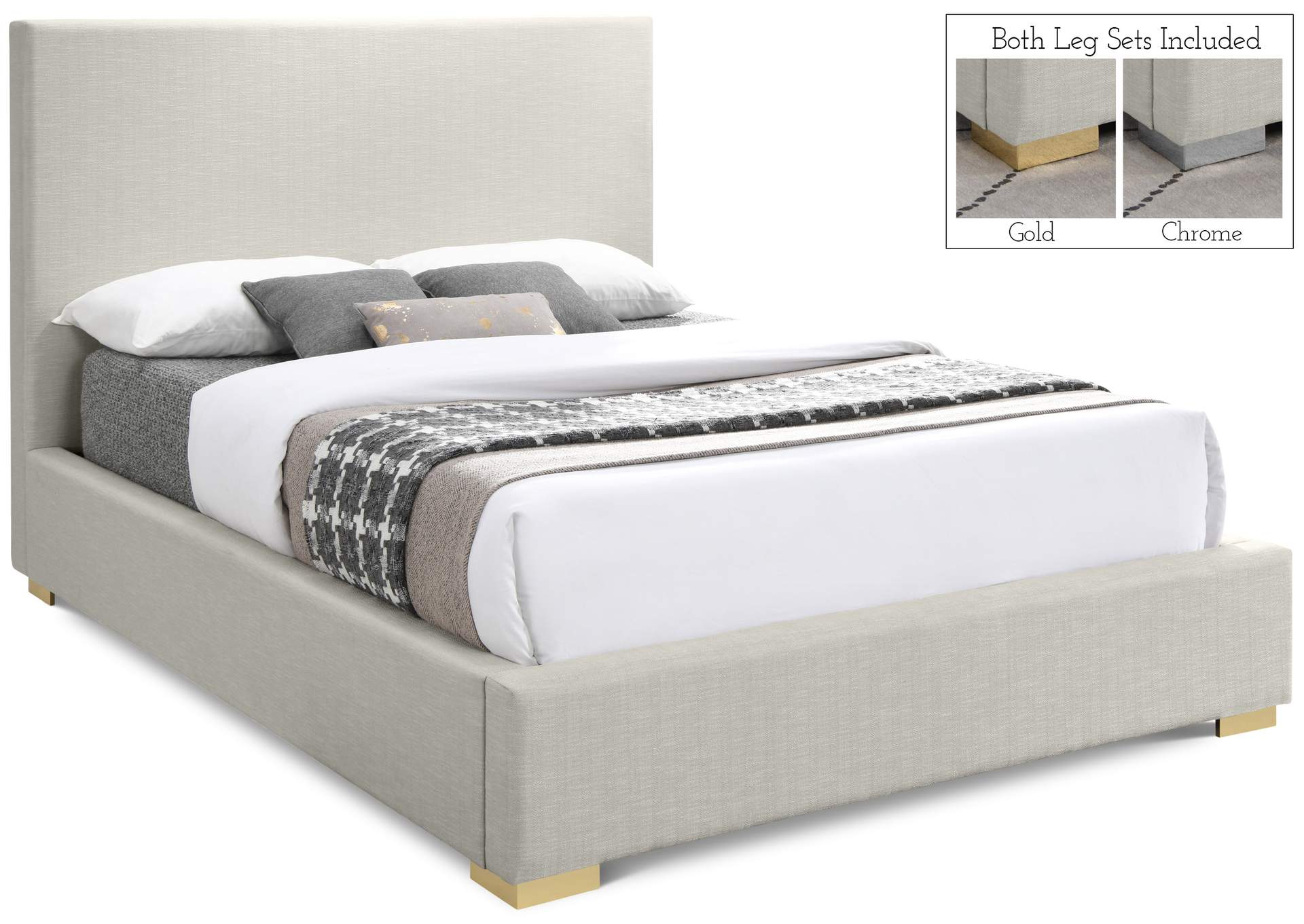 Crosby Beige Linen Textured Fabric King Bed,Meridian Furniture