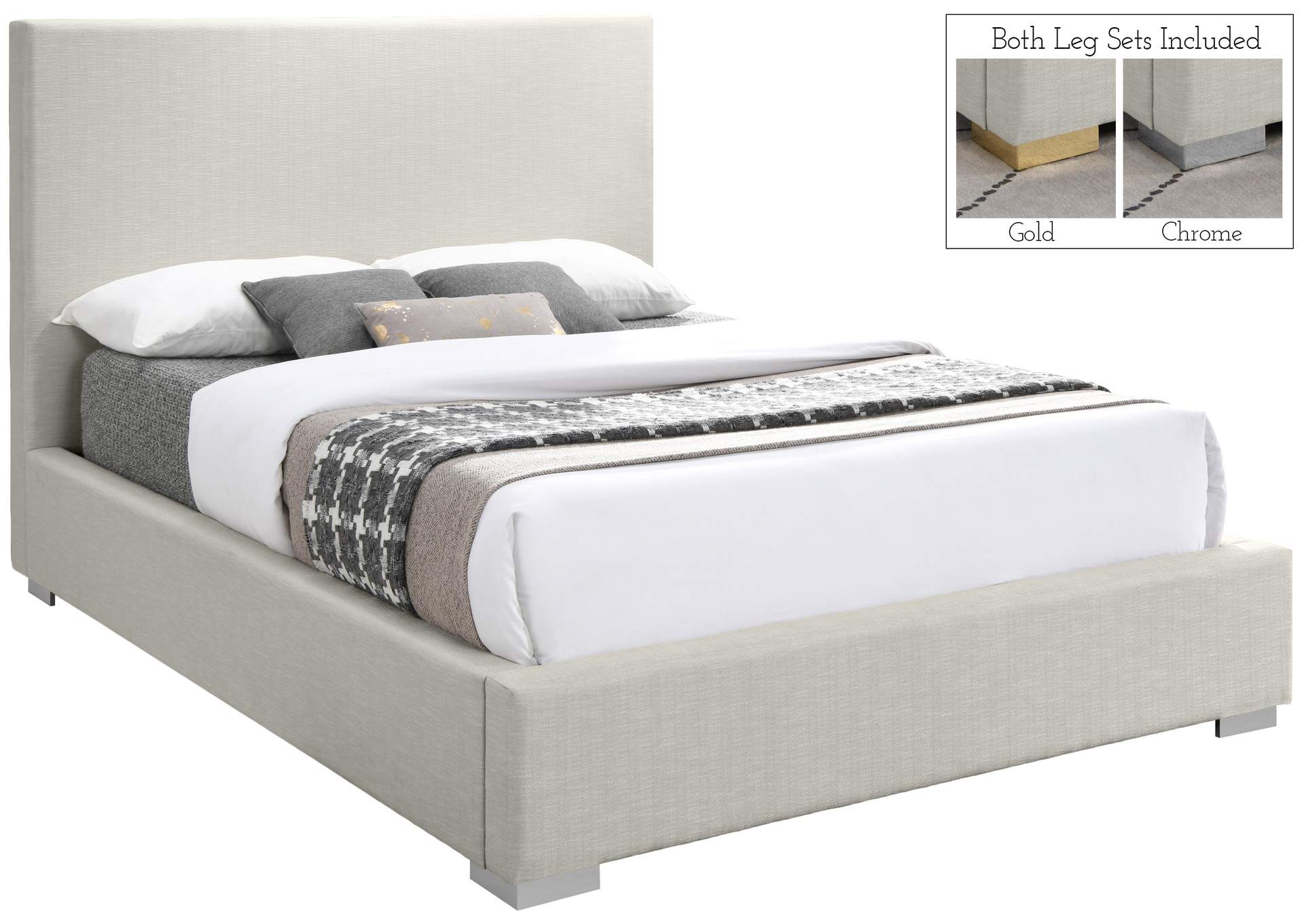 Crosby Beige Linen Textured Fabric King Bed,Meridian Furniture